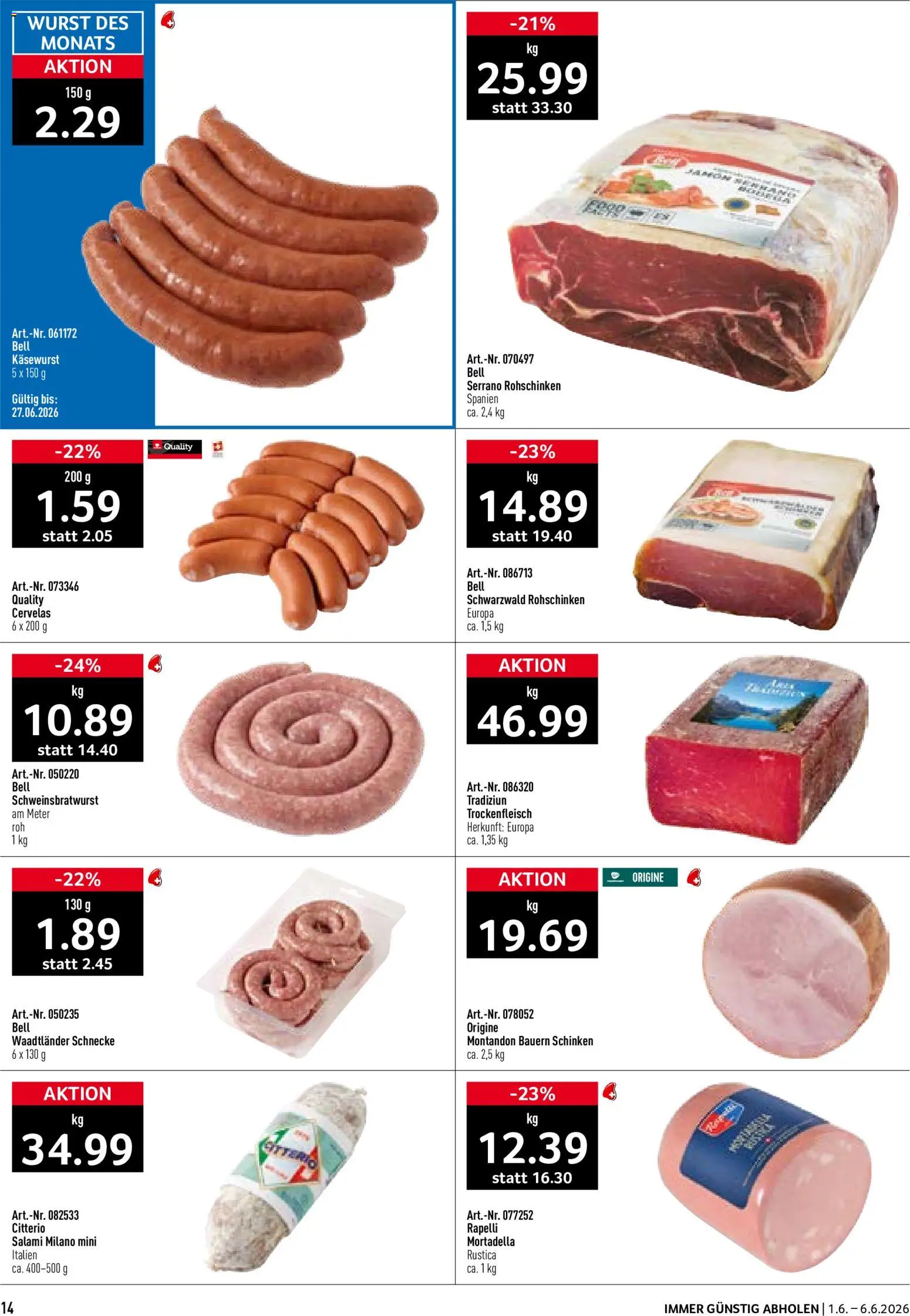 Prodega aktionen – gültig ab 01.06.2026 | Seite: 14 | Produkte: Salami, Schinken, Wurst