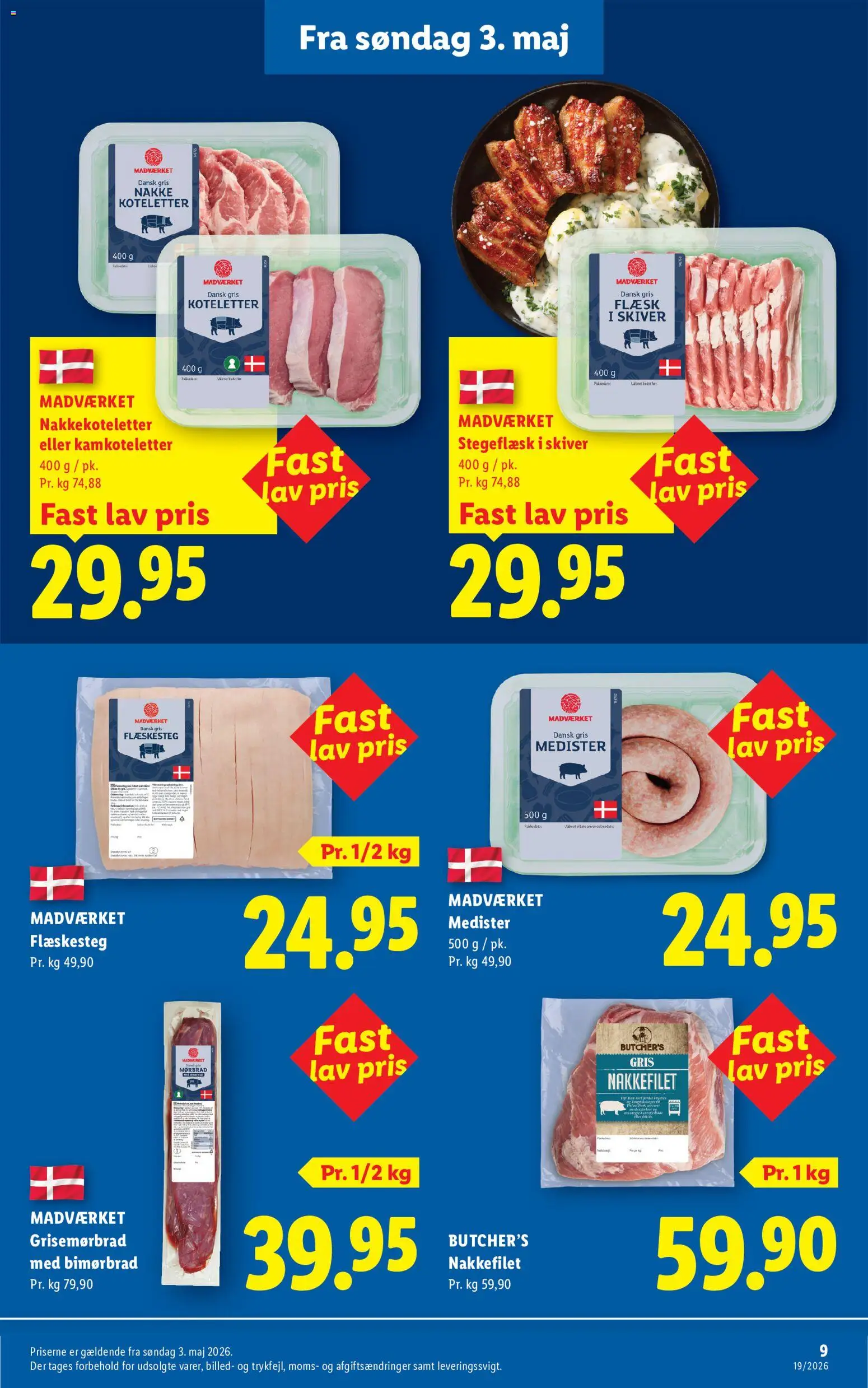 Lidl tilbudsavis – gyldig fra 03.05.2026 | Side: 9 | Produkter: Koteletter, Flæskesteg, Nakkefilet