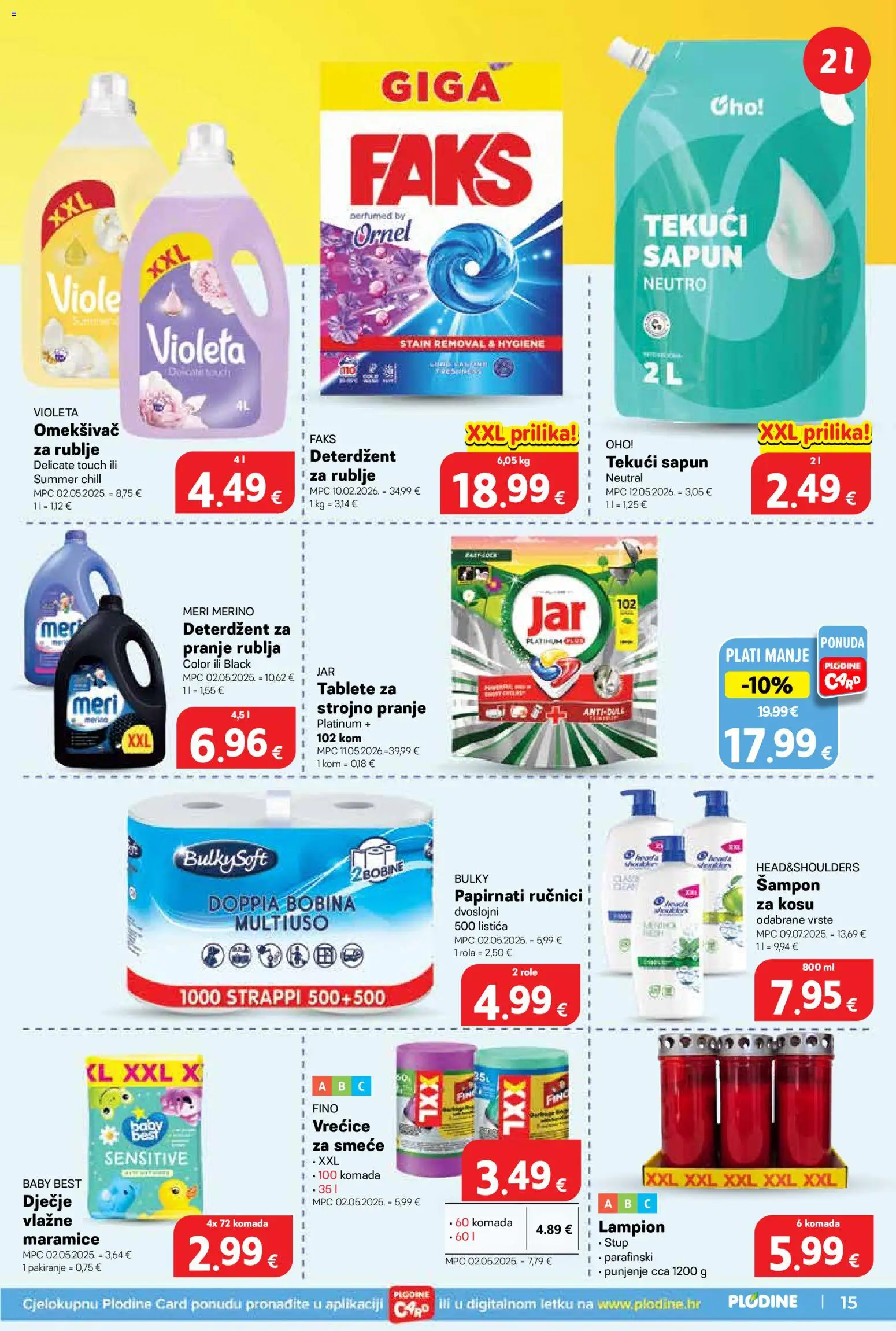 Plodine katalog | vrijedi od 06.08.2026 | Stranica: 15 | Proizvodi: Deterdžent za pranje rublja, Deterdžent, Maramice, Jar tablete