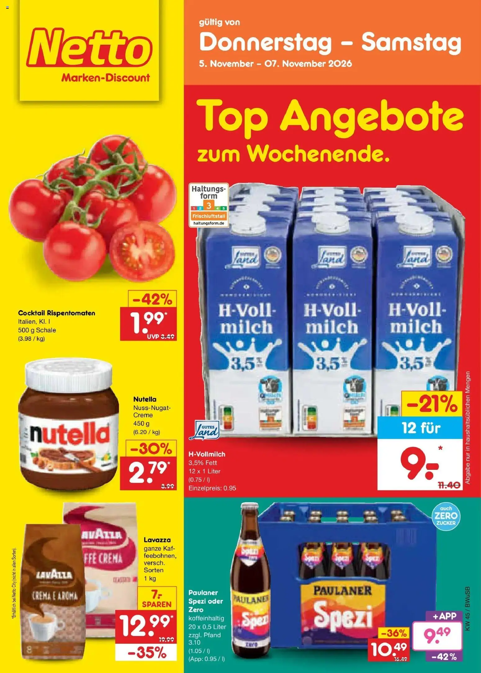 Netto Marken-Discount Prospekt Bielefeld (ab 02.11.2026) » Angebote | Seite: 60 | Produkte: Lavazza, Paulaner spezi, Creme, Paulaner
