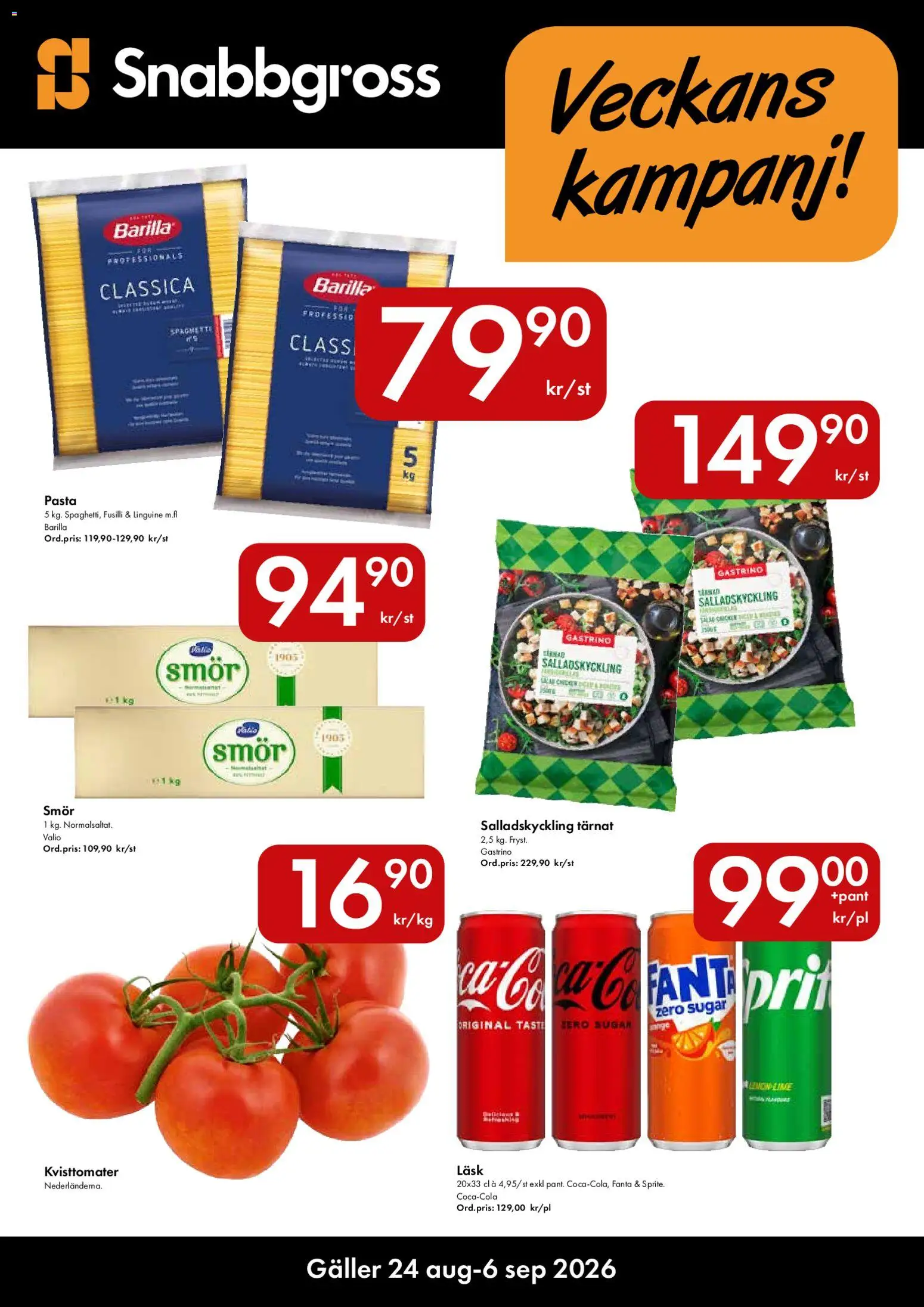 Snabbgross reklamblad aktuell från 24/08/2026 | Sida: 1 | Produkter: Galler, Fanta, Smör, Barilla