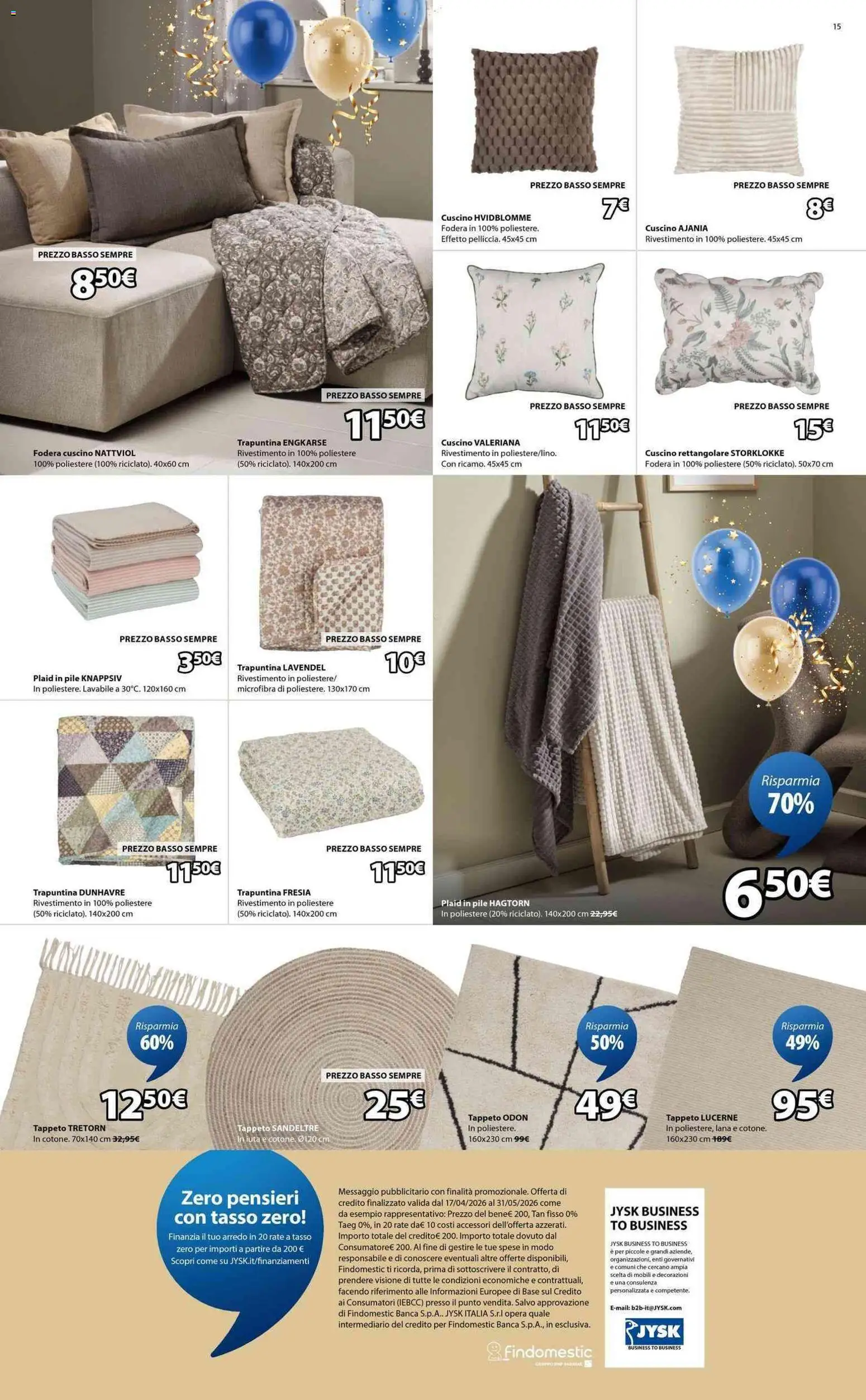 Volantino JYSK del 17.04.2026 | Pagina: 15 | Prodotti: Pile, Plaid, Cuscino, Tappeto