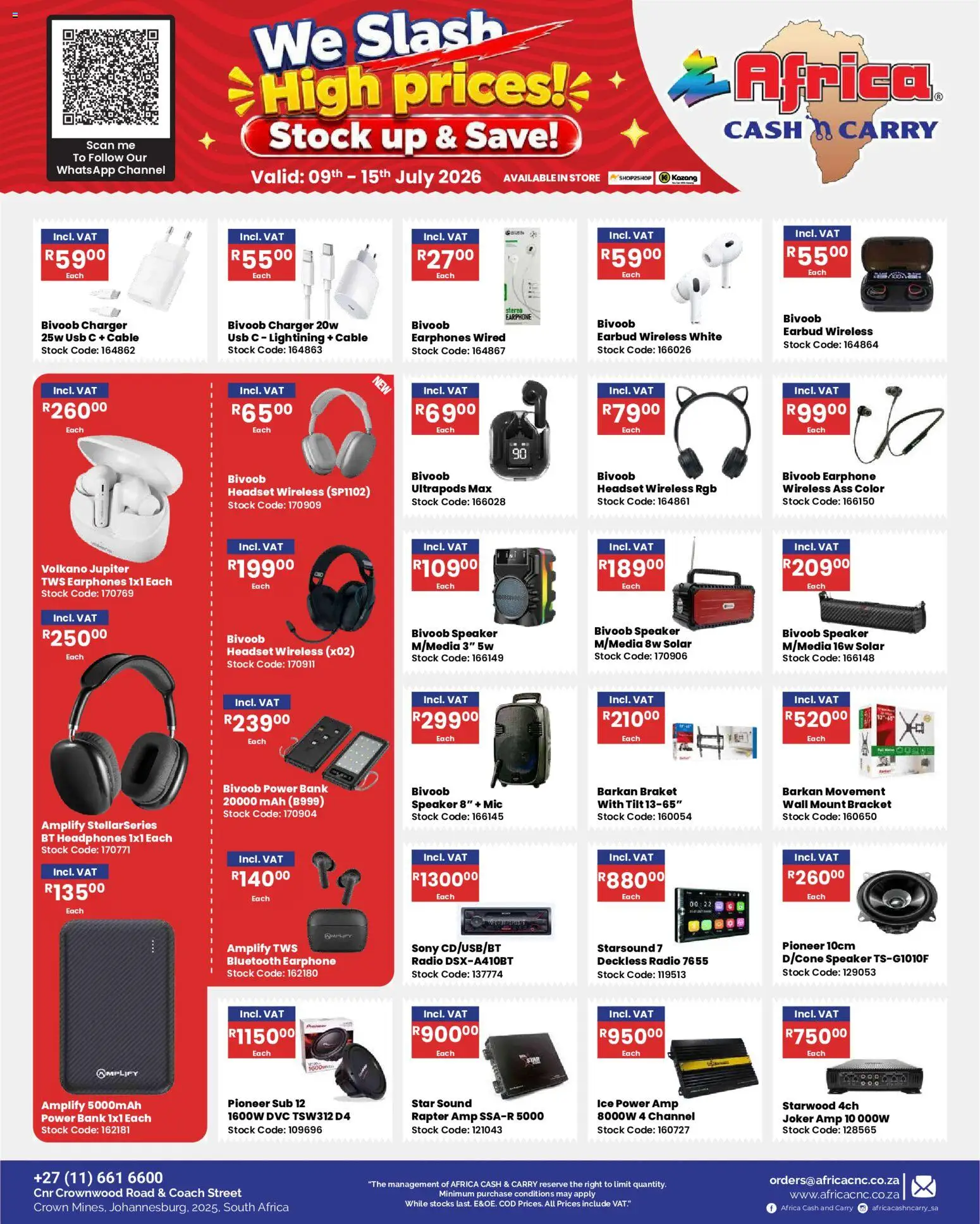 New Africa Cash & Carry catalogue – valid from 09/07/2026 | Page: 31 | Products: Headphones, USB, Charger, Stock
