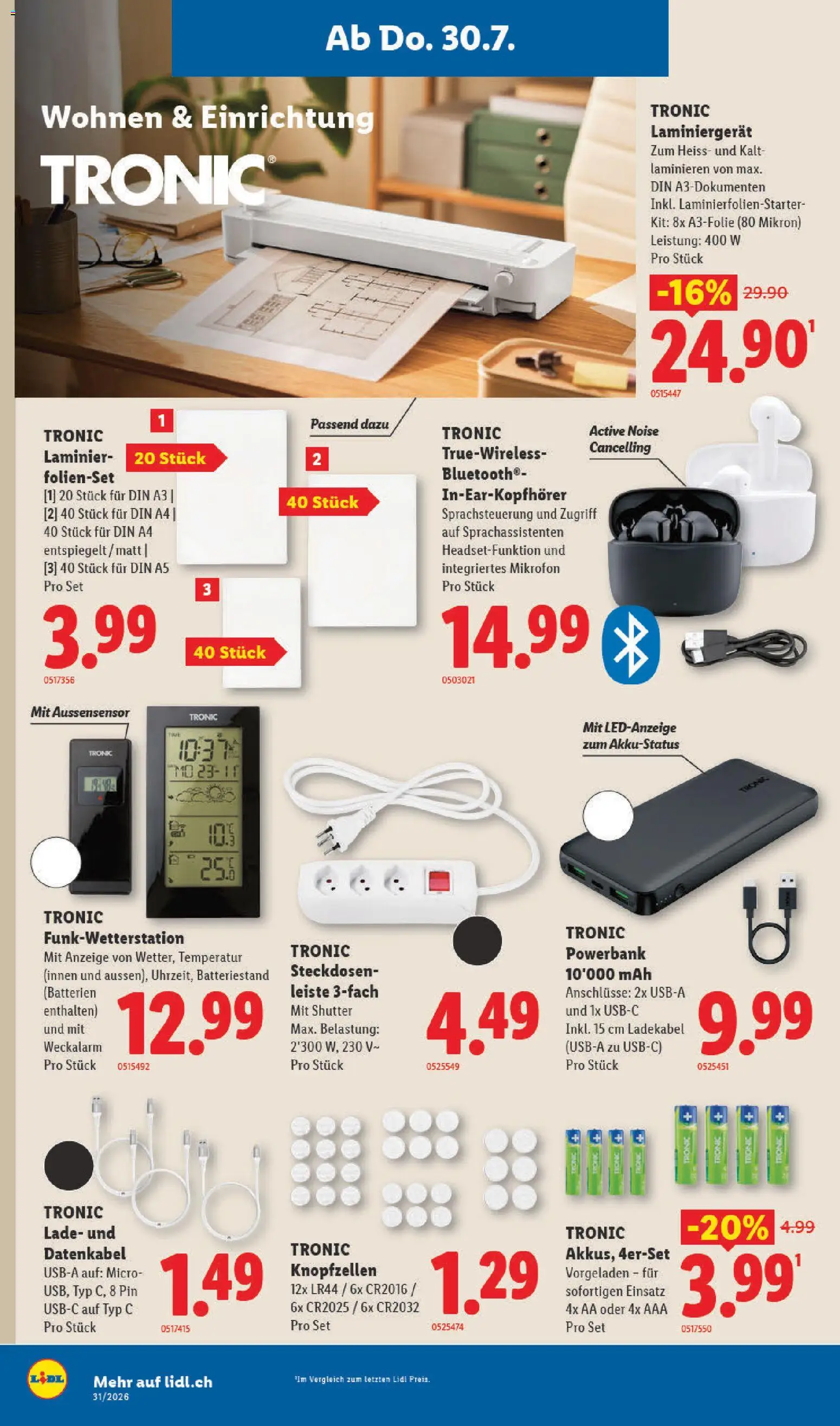 Lidl aktionen – gültig ab 30.07.2026 | Seite: 20 | Produkte: Ladekabel, Powerbank, Mikrofon, Laminator