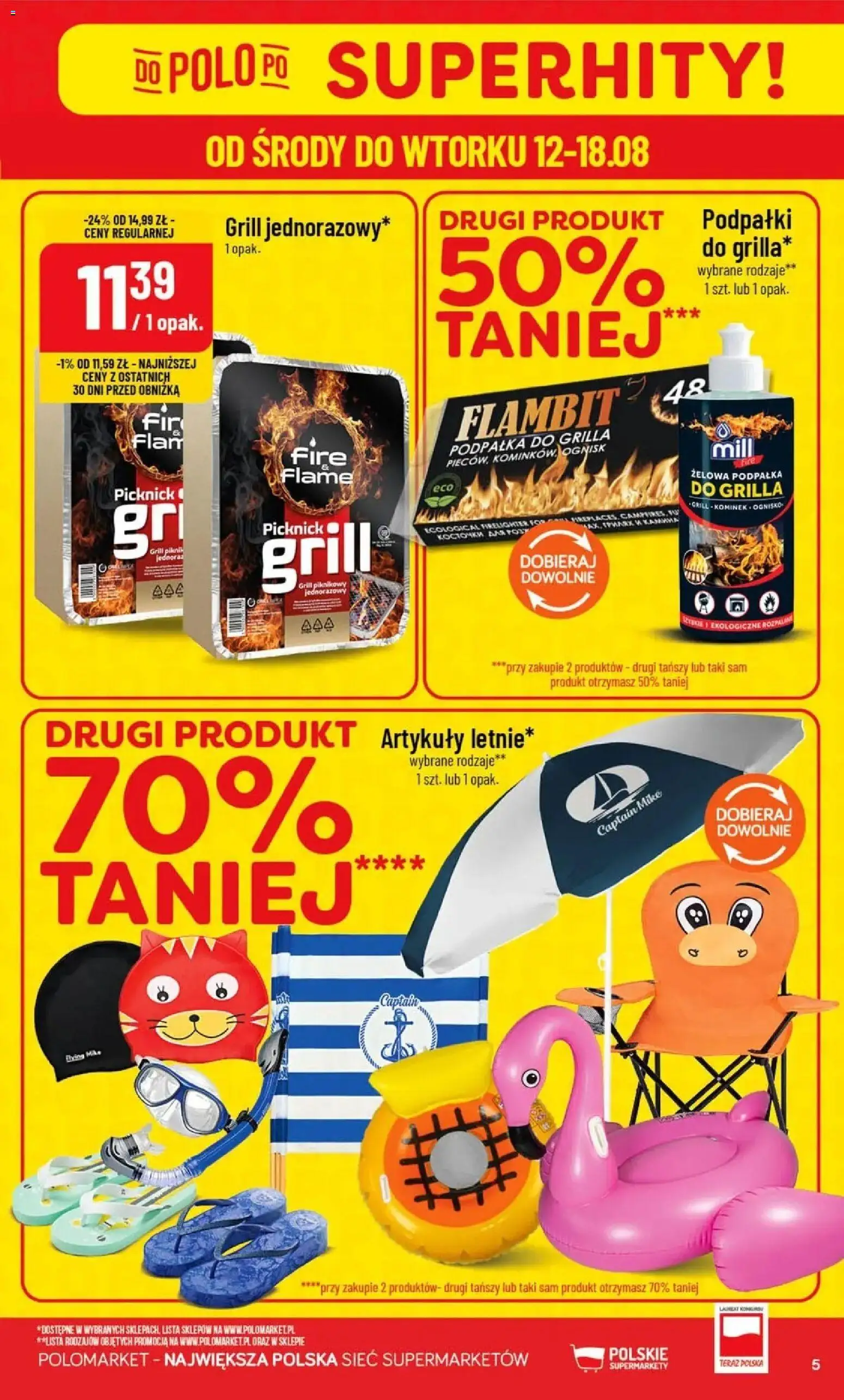 Nowa POLOmarket gazetka od jutra 12.08.2026 | Strona: 5 | Produkty: Grill, Podpałka do grilla