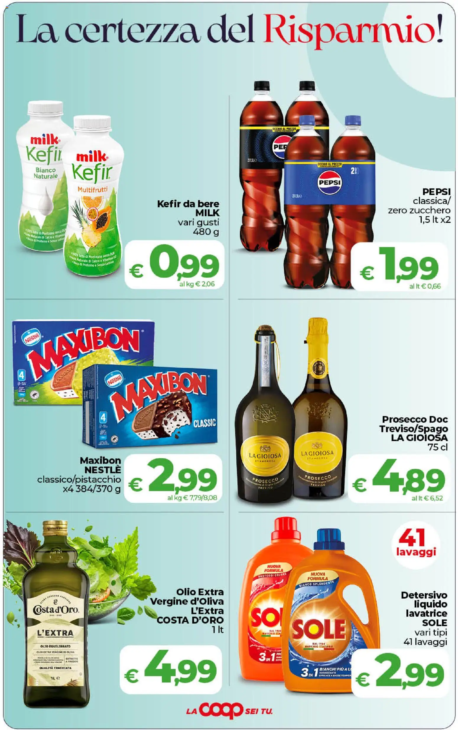 Volantino COOP del 31/07/2026 | Pagina: 3 | Prodotti: Latte, Olio, Lavatrice, Pepsi