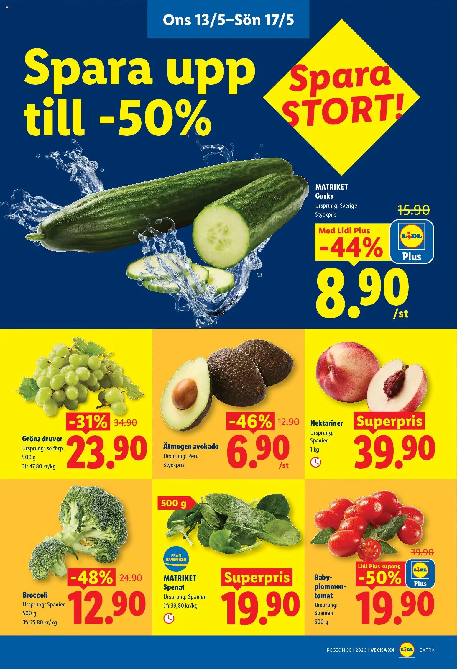 Lidl reklamblad aktuell från 11.05.2026 | Sida: 28 | Produkter: Spenat, Plommon, Broccoli, Gurka