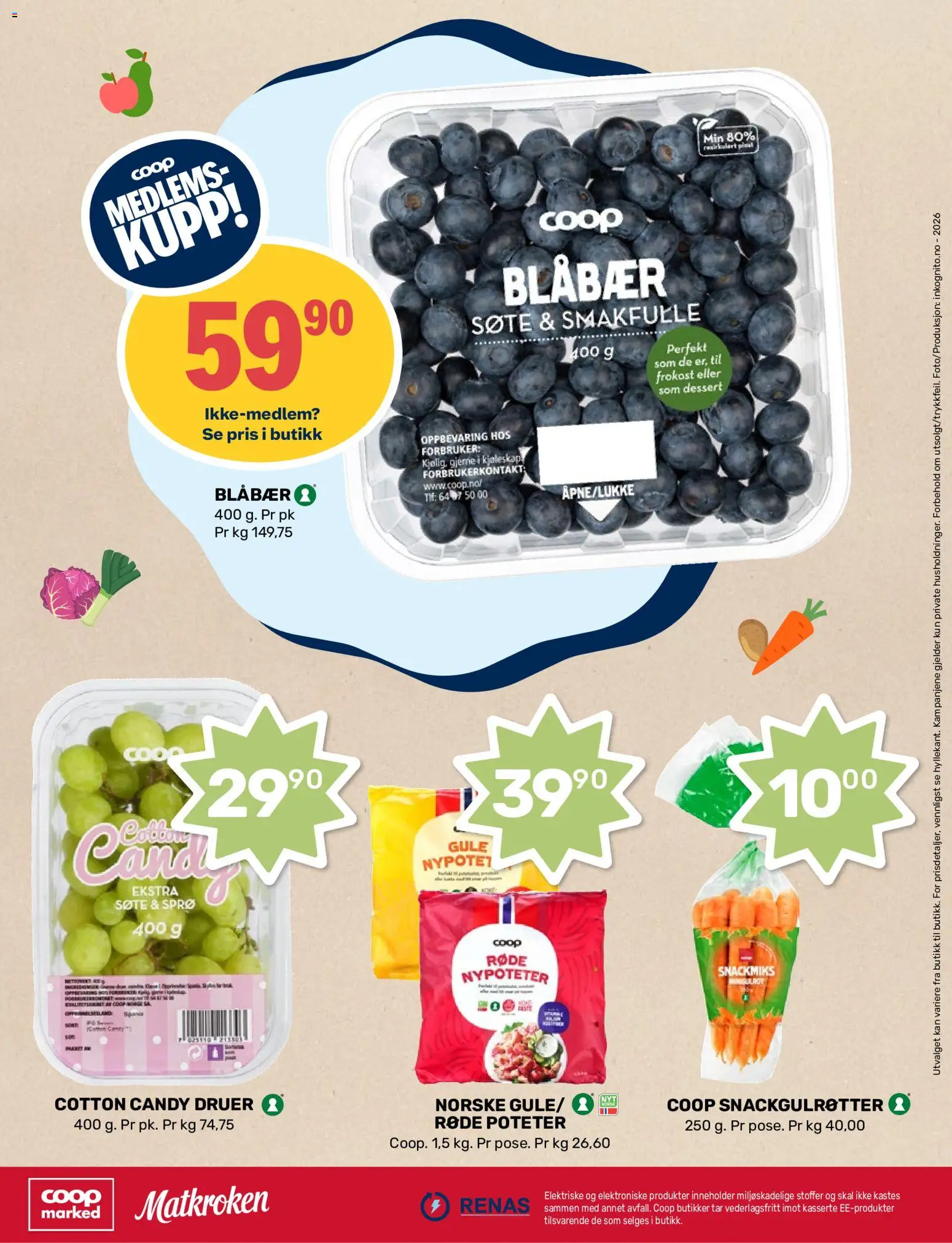 {H1} | Side: 8 | Produkter: Druer, Blåbær, Poteter, Dessert
