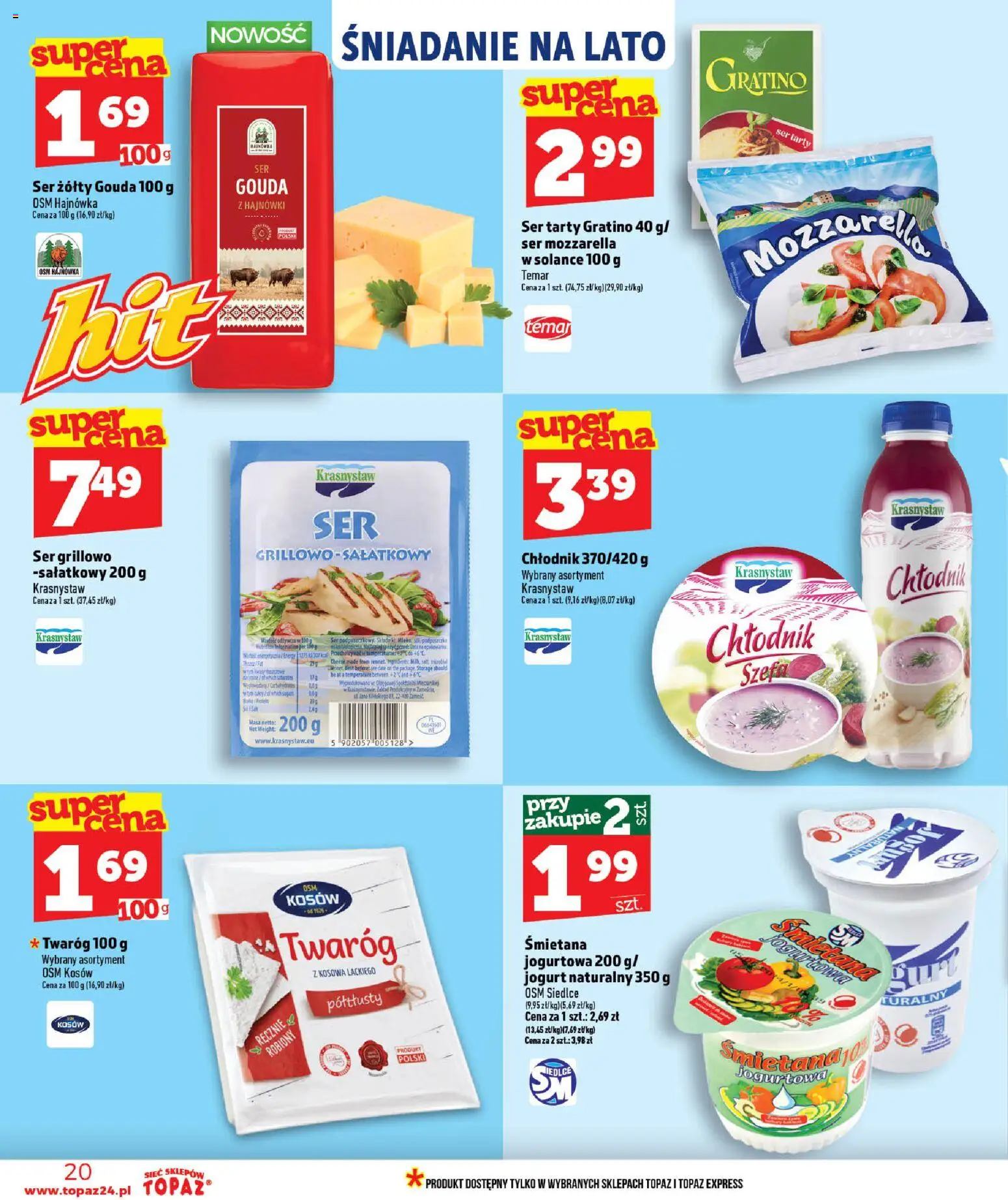 Topaz gazetka - MAZ od 09.07.2026 | Strona: 20 | Produkty: Ser, Śmietana, Mozzarella, Twaróg