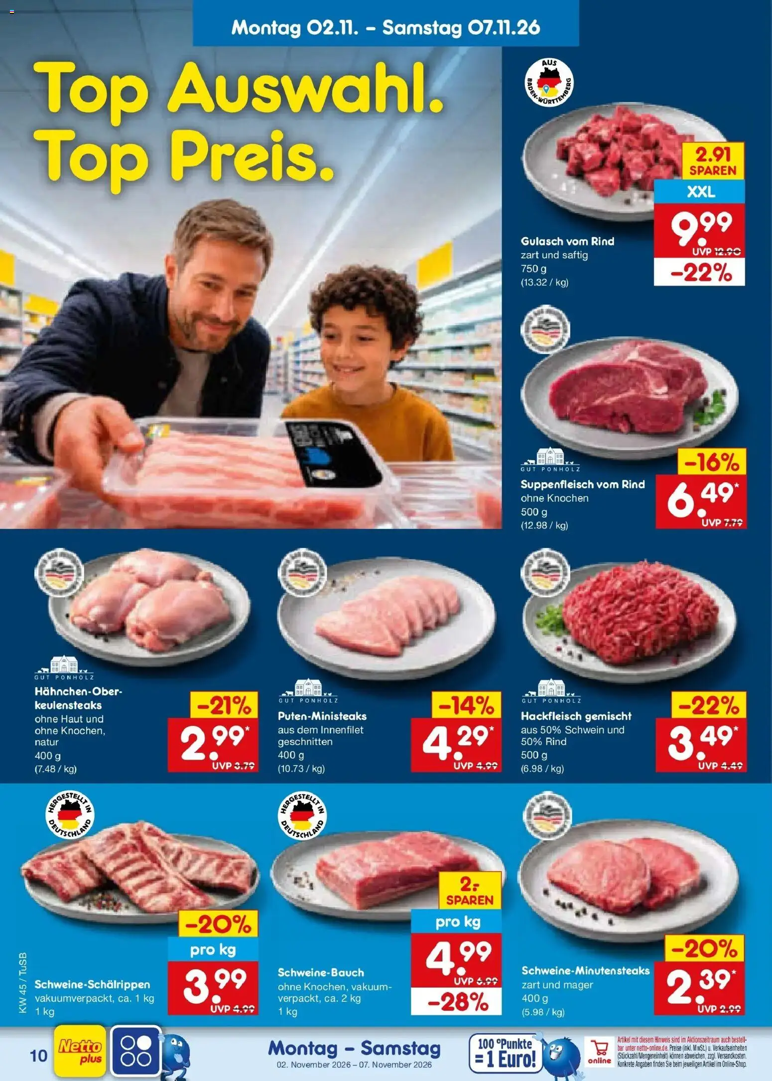 Netto Marken-Discount Prospekt Sindelfingen – gültig ab 02.11.2026 | Seite: 16 | Produkte: Schweinebauch, Gulasch, Suppenfleisch, Hackfleisch