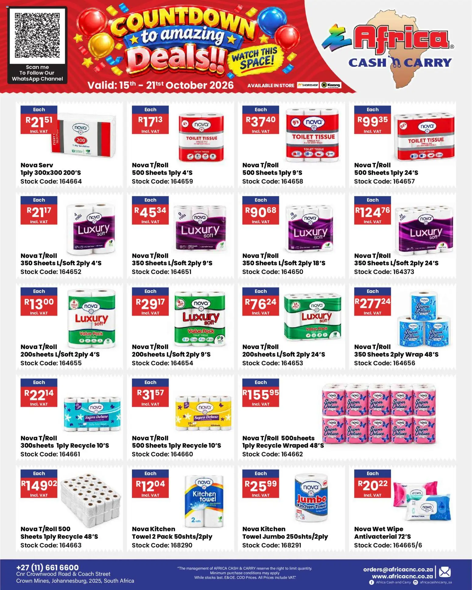 New Africa Cash & Carry catalogue – valid from 15/10/2026 | Page: 58 | Products: Watch, Toilet, Towel, Stock