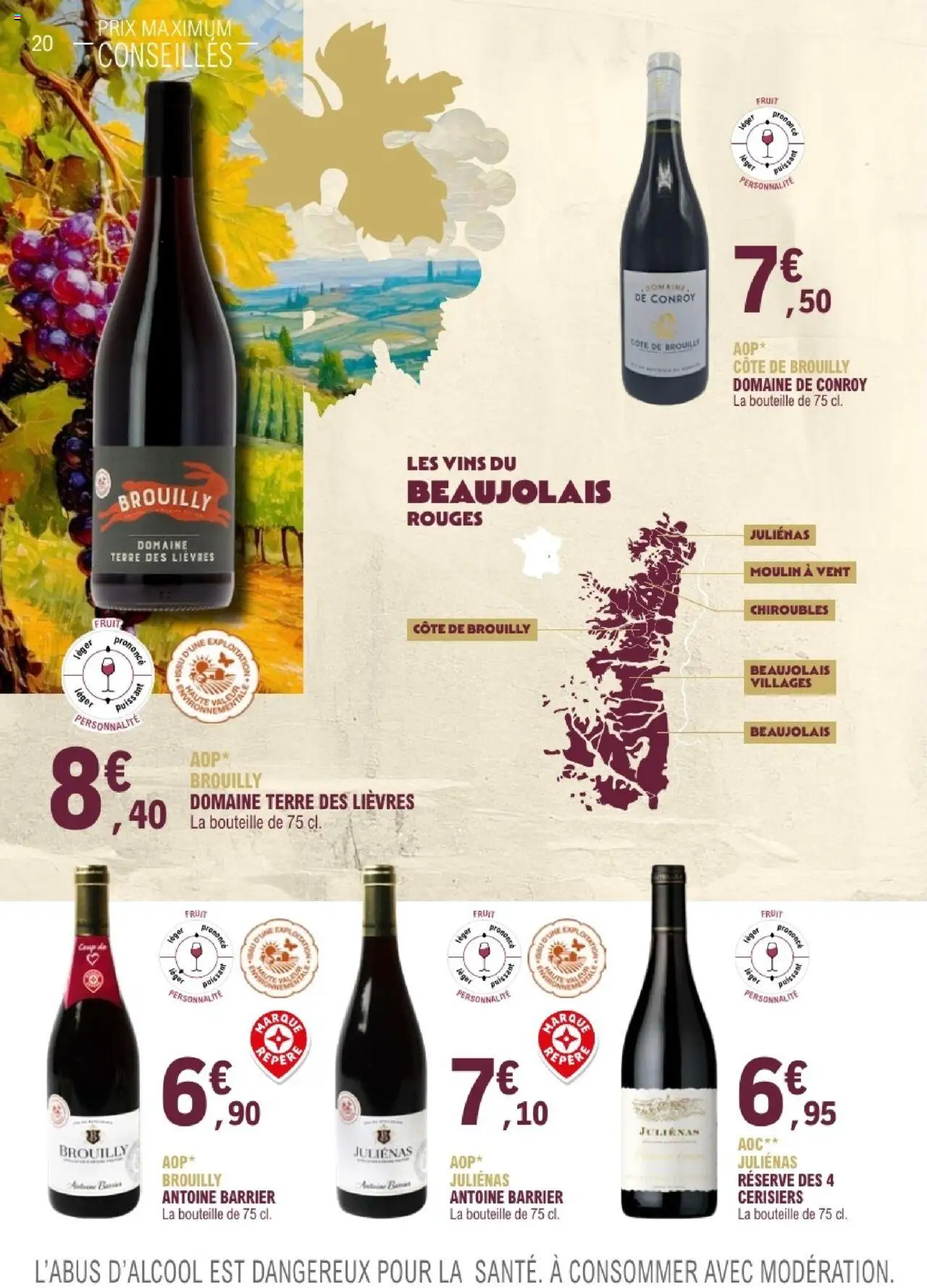 {H1} | Page: 20 | Produits: Beaujolais villages, Brouilly, Bouteille, Moulin à vent