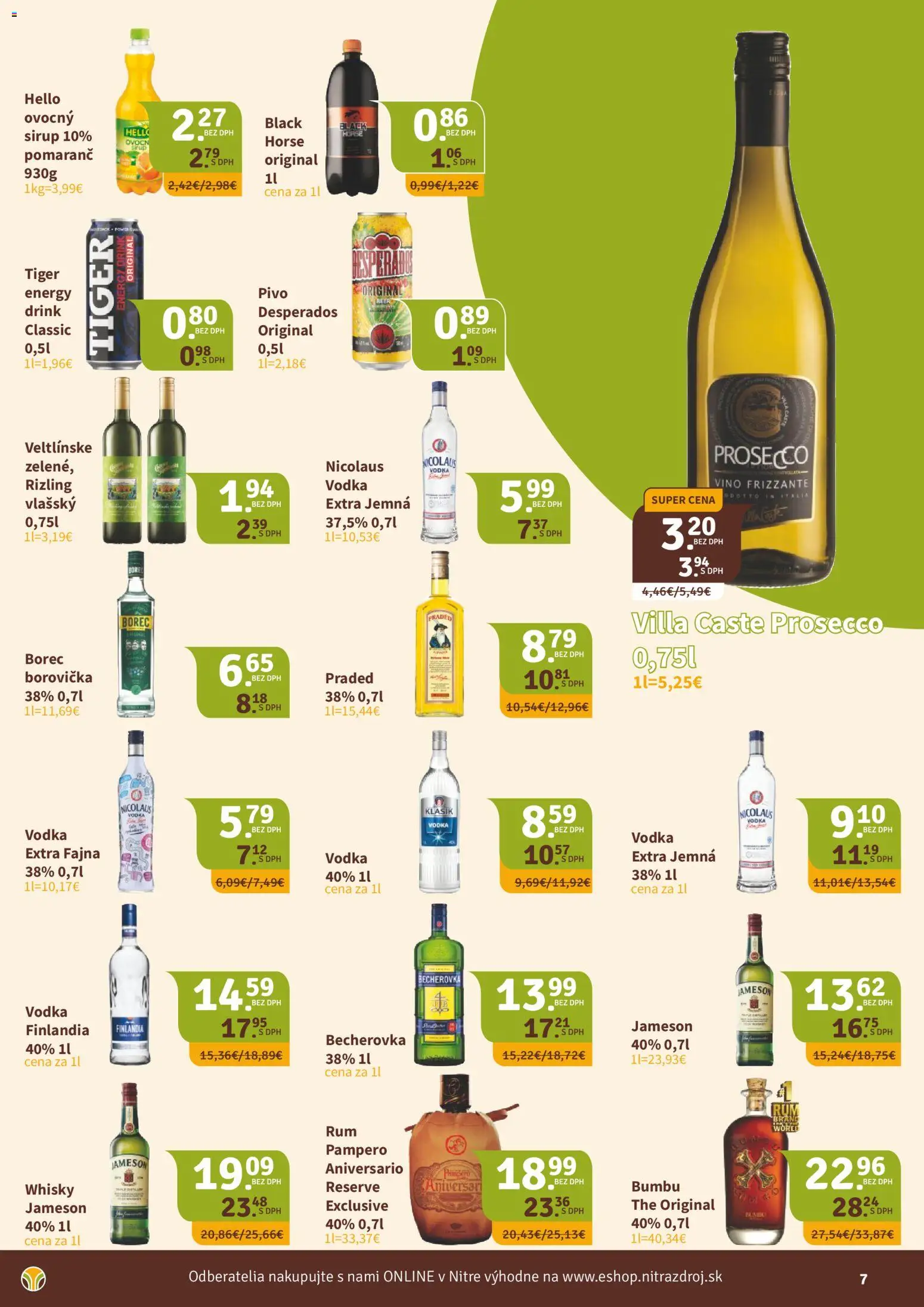 Nové Nitrazdroj akcie – leták je platný od 19.06.2026 | Strana: 7 | Produkty: Víno, Prosecco, Vodka, Finlandia
