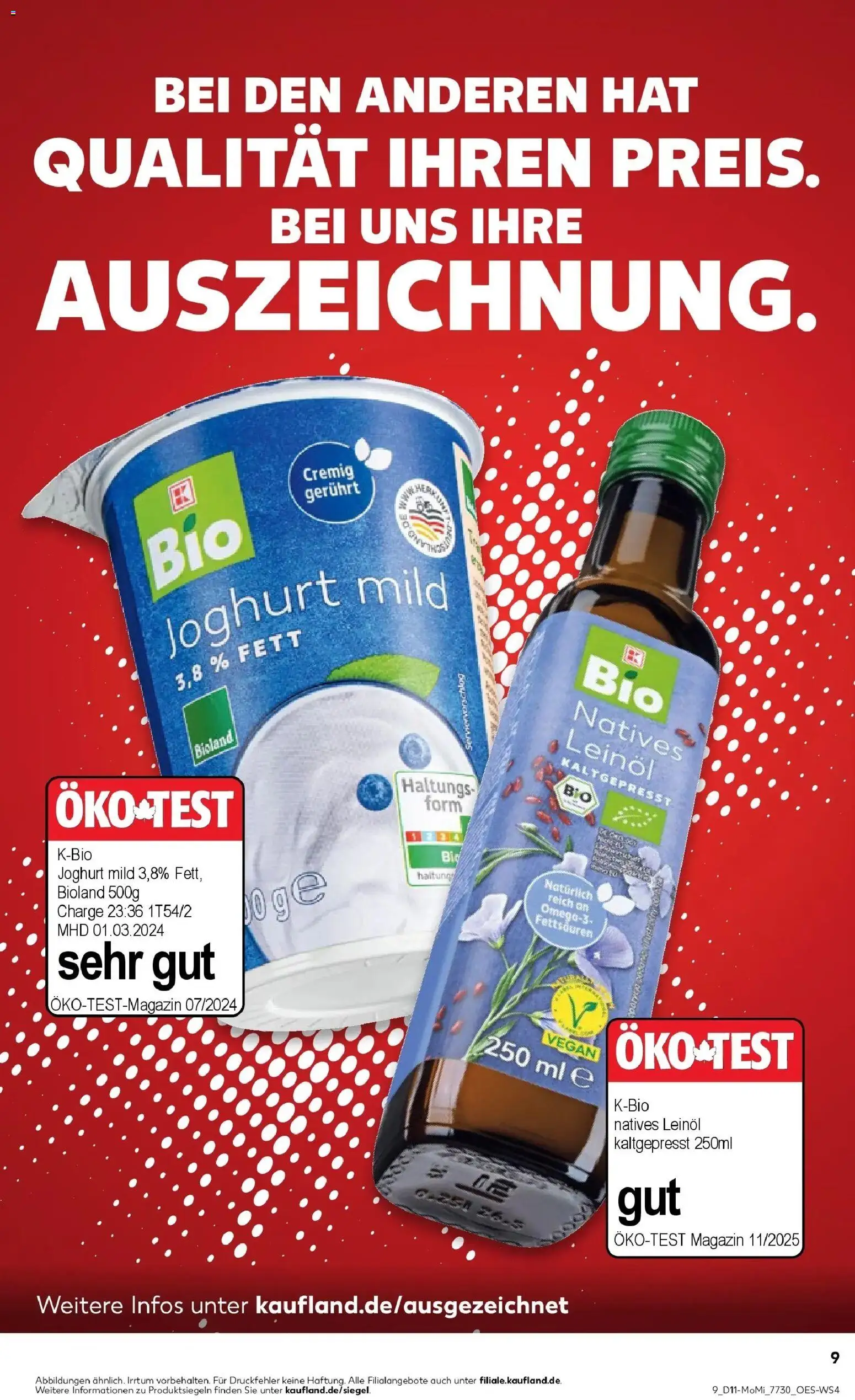 Kaufland Prospekt Iserlohn	 – gültig ab 09.03.2026 | Seite: 9 | Produkte: Joghurt, Leinöl