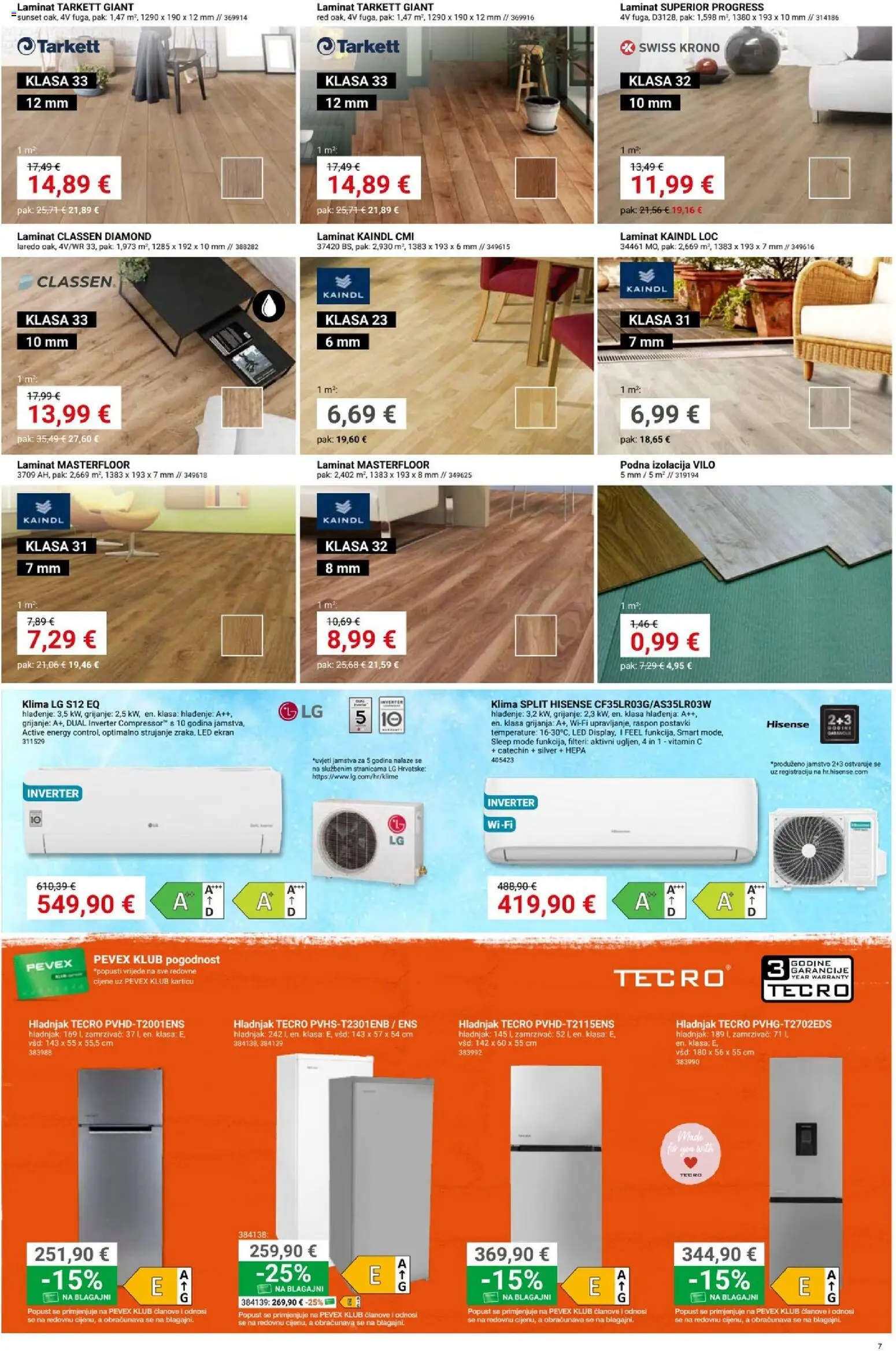 Pevex katalog | vrijedi od 05.03.2026 | Stranica: 7 | Proizvodi: Klima, Laminat, Hladnjak, Zamrzivač