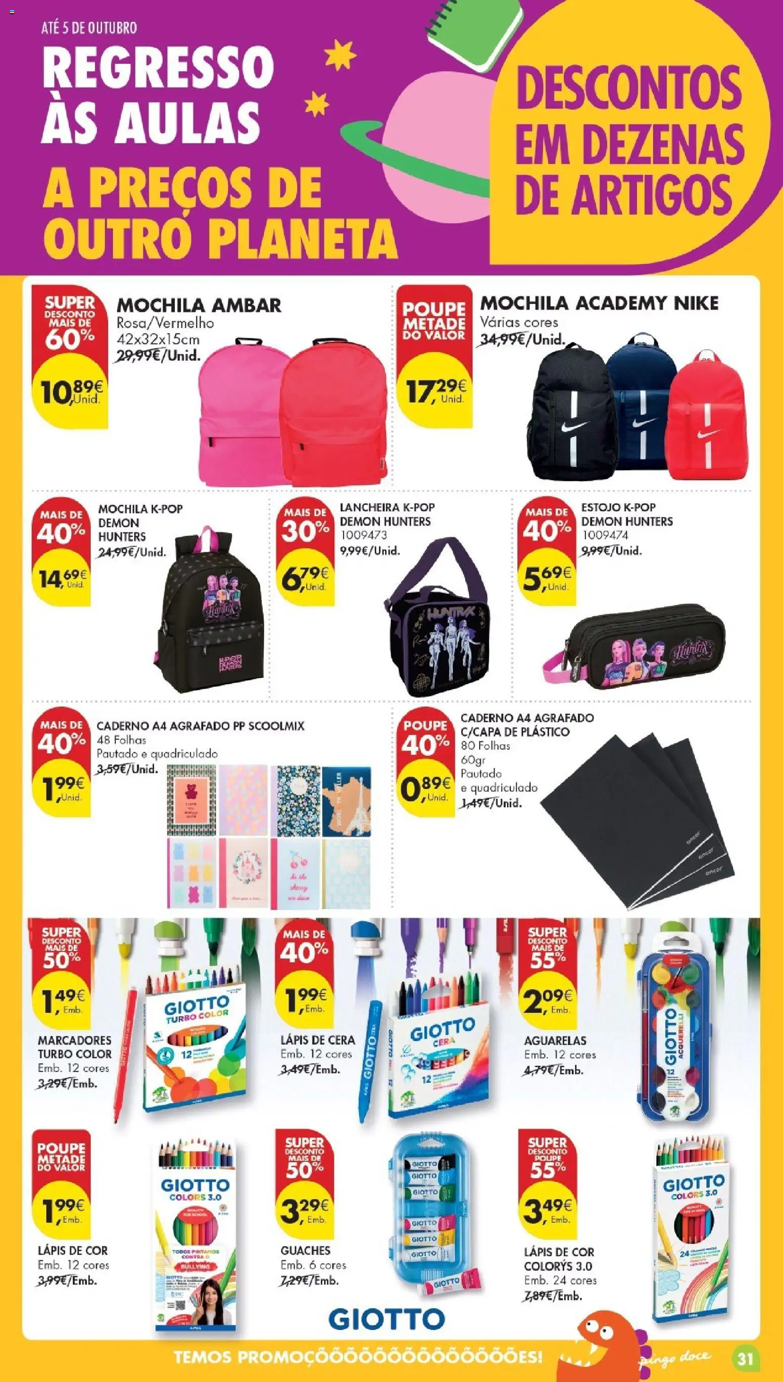 Pingo Doce Poupe Esta Semana Lojas Grandes │ válido de 29/09/2026 | Página: 31 | Produtos: Mochila, Caderno, Cera
