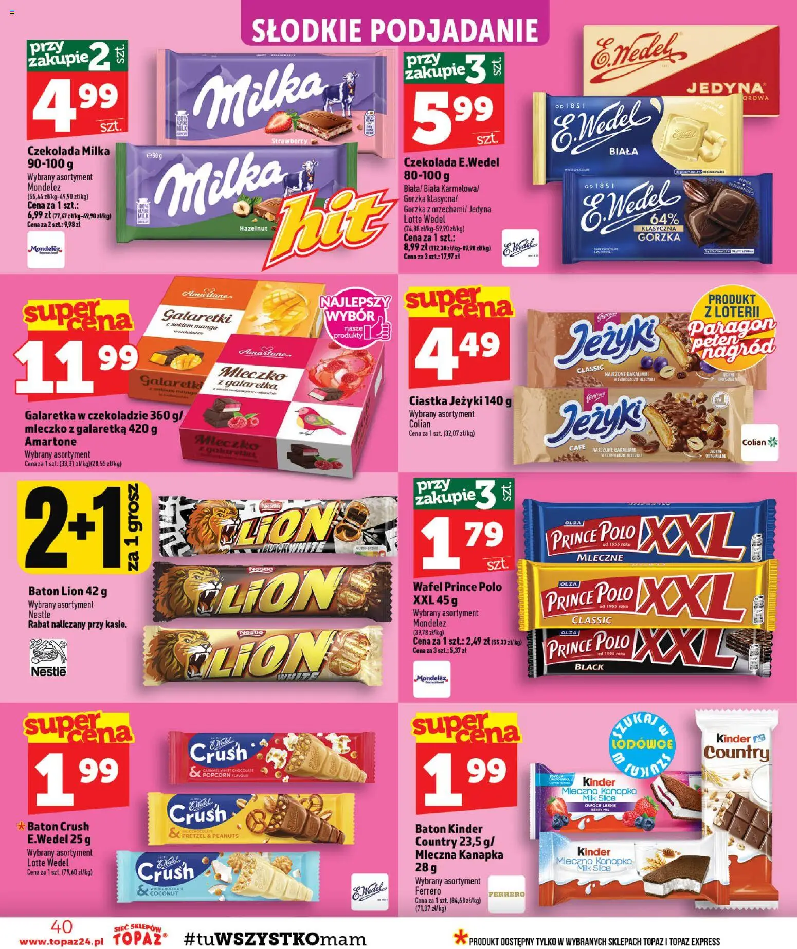 Topaz gazetka - Ceny małe na stałe od 03.09.2026 | Strona: 40 | Produkty: Mango, Prince polo xxl, Milka, Prince polo