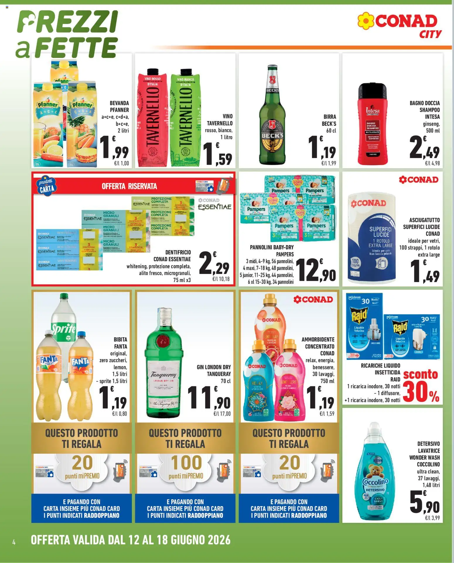 Volantino Conad del 12.06.2026 | Pagina: 4 | Prodotti: Detergente, Bibita, Insetticida, Bagno