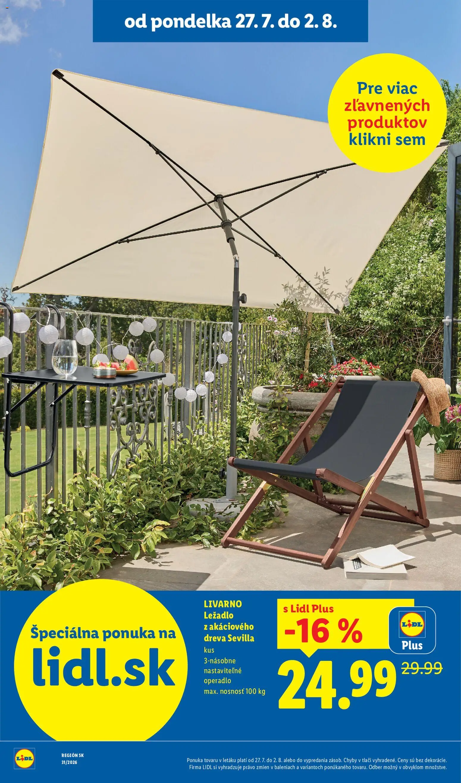 Nové Lidl akcie – leták je platný od 27.07.2026 | Strana: 8 | Produkty: Ležadlo
