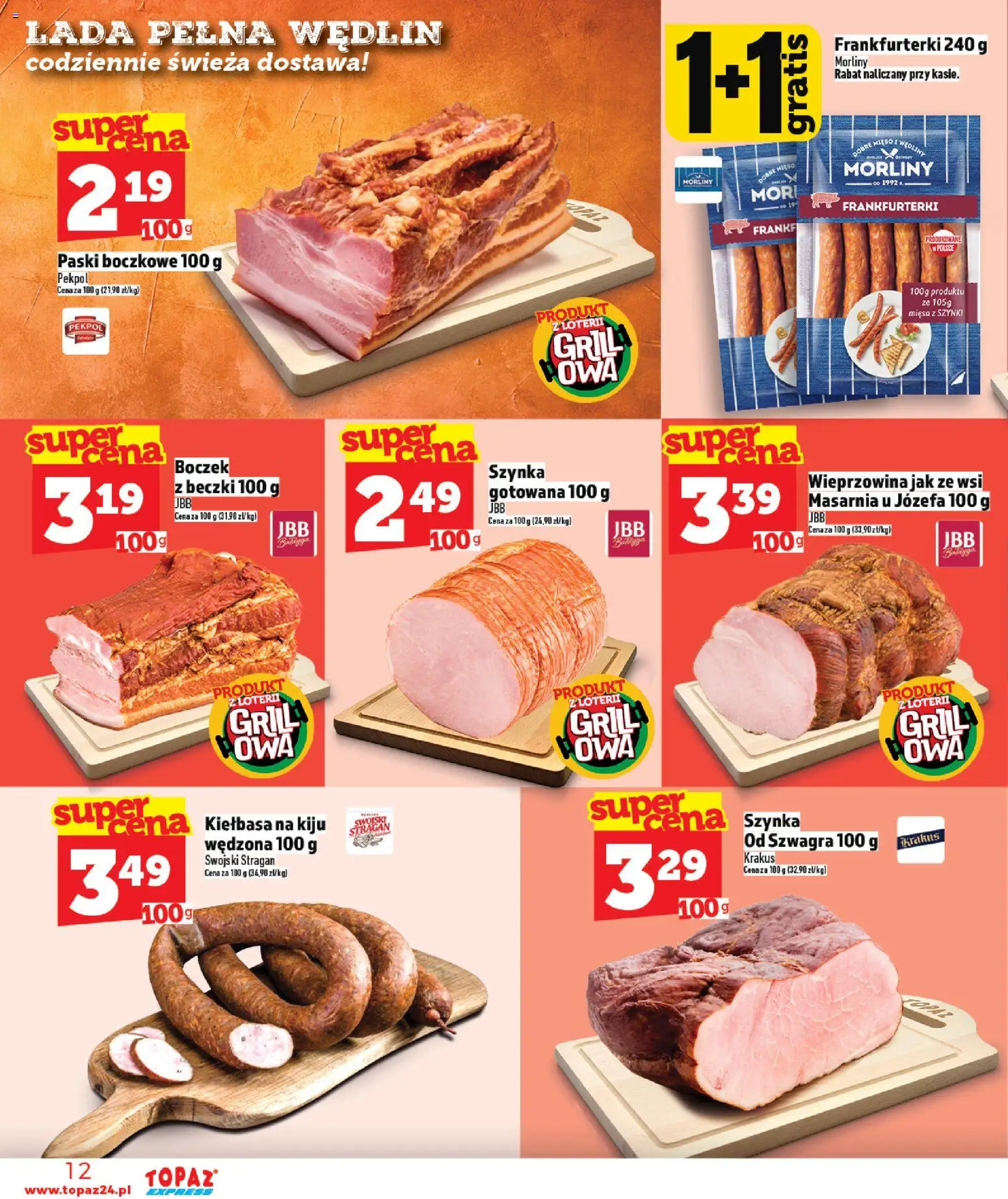 Topaz gazetka - Express od 07.05.2026 | Strona: 12 | Produkty: Szynka, Boczek, Wieprzowina, Szynka gotowana