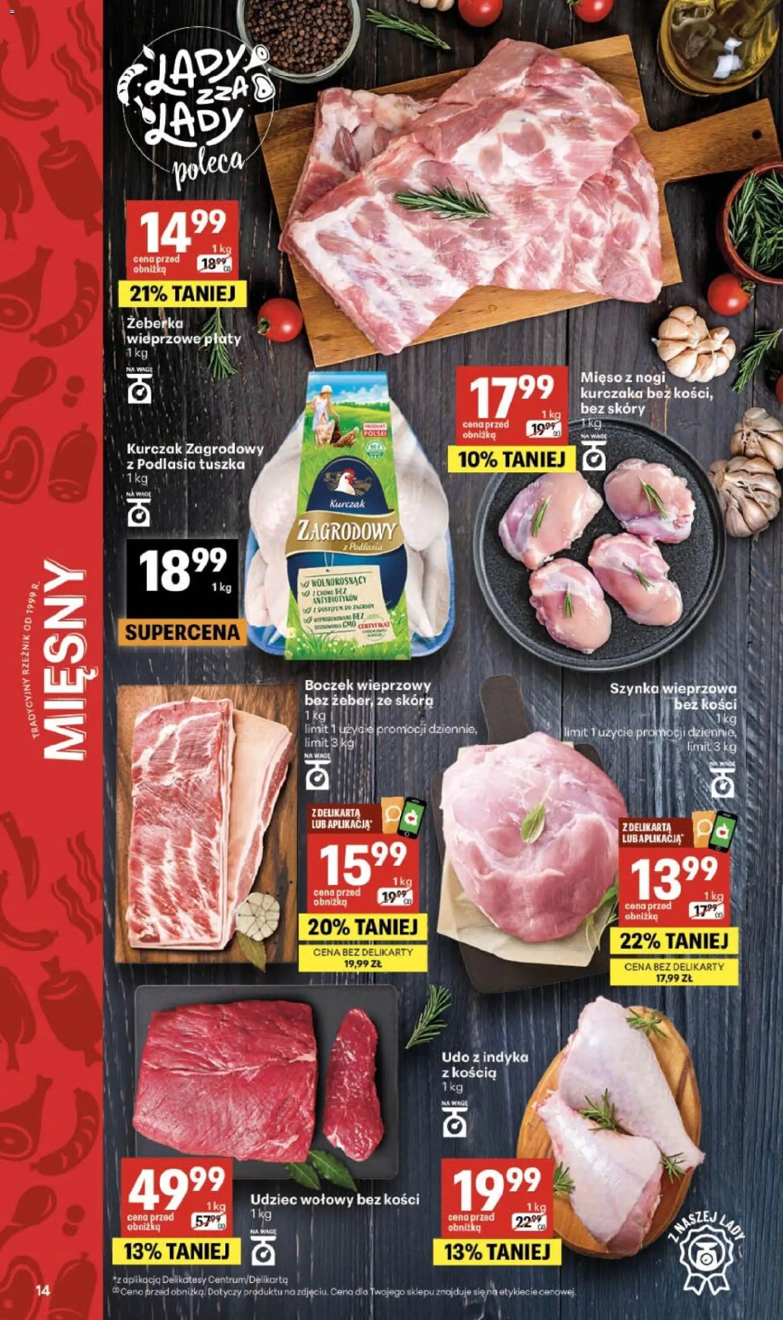Delikatesy Centrum gazetka - Sklepy Własne od 10.09.2026 | Strona: 14 | Produkty: Udziec wołowy, Mięso, Boczek wieprzowy, Delikatesy