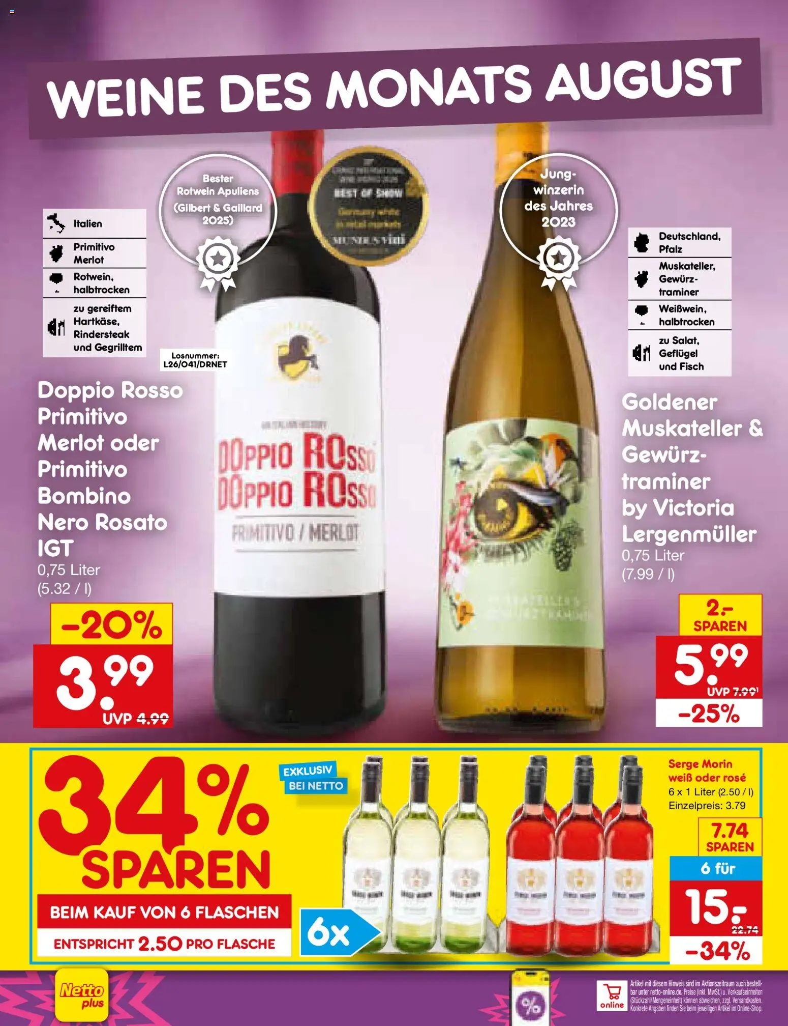 Netto Marken-Discount Prospekt – gültig ab 24.08.2026 | Seite: 8 | Produkte: Rotwein, Merlot, Fisch