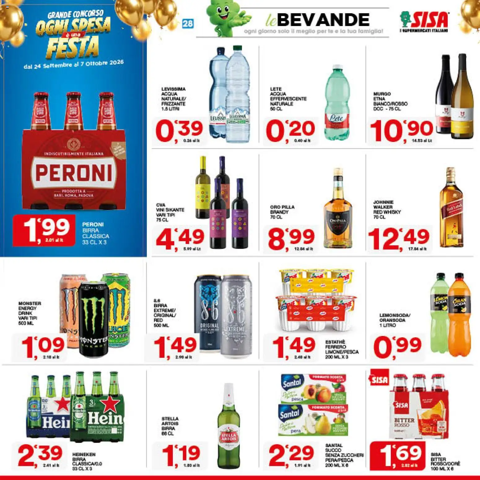 Volantino SISA del 24/09/2026 | Pagina: 28 | Prodotti: Birra, Pesca, Pera, Brandy