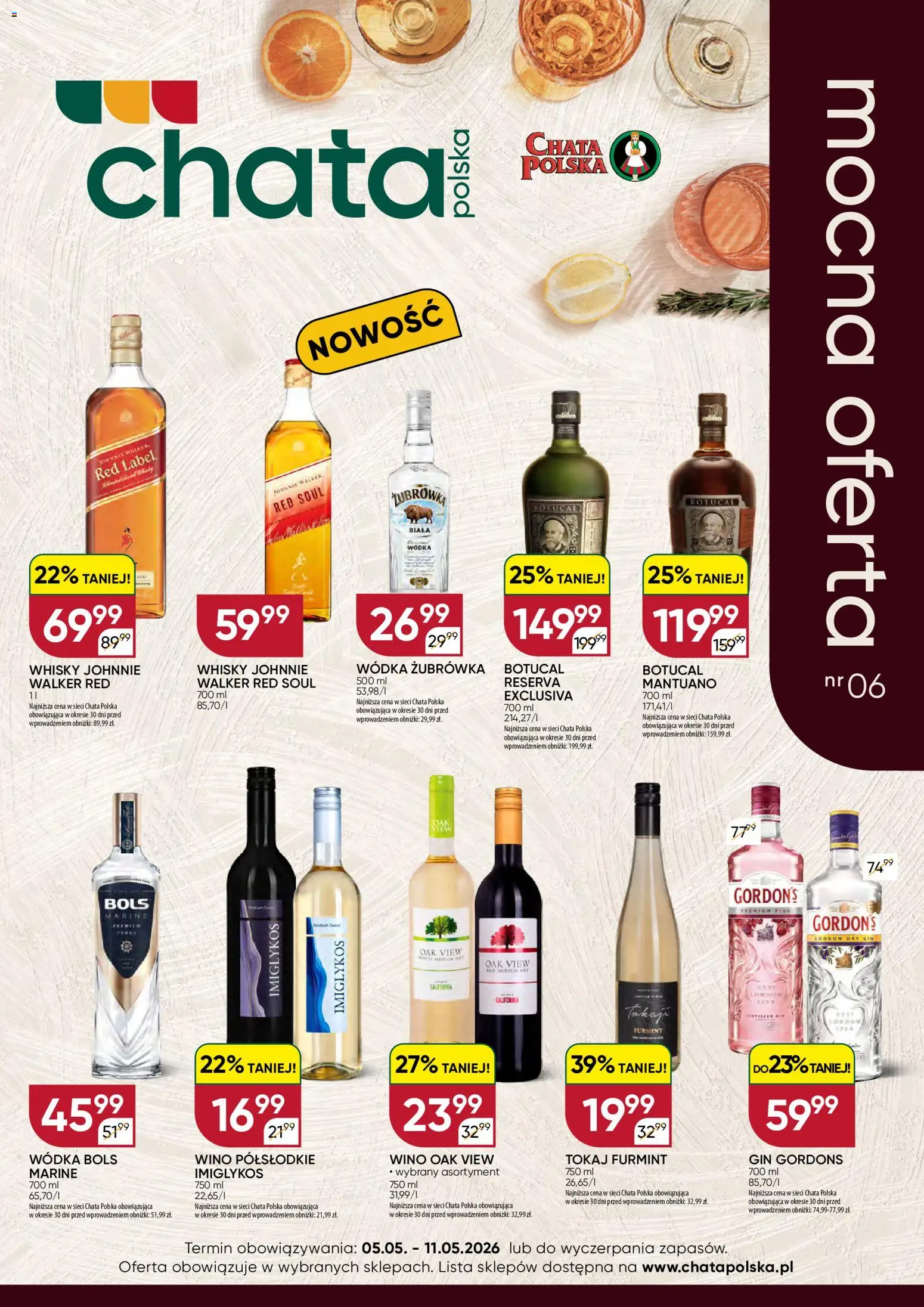 Chata Polska gazetka - Mocna Oferta od 05.05.2026 | Strona: 1 | Produkty: Red label, Wino, Gin, Wódka