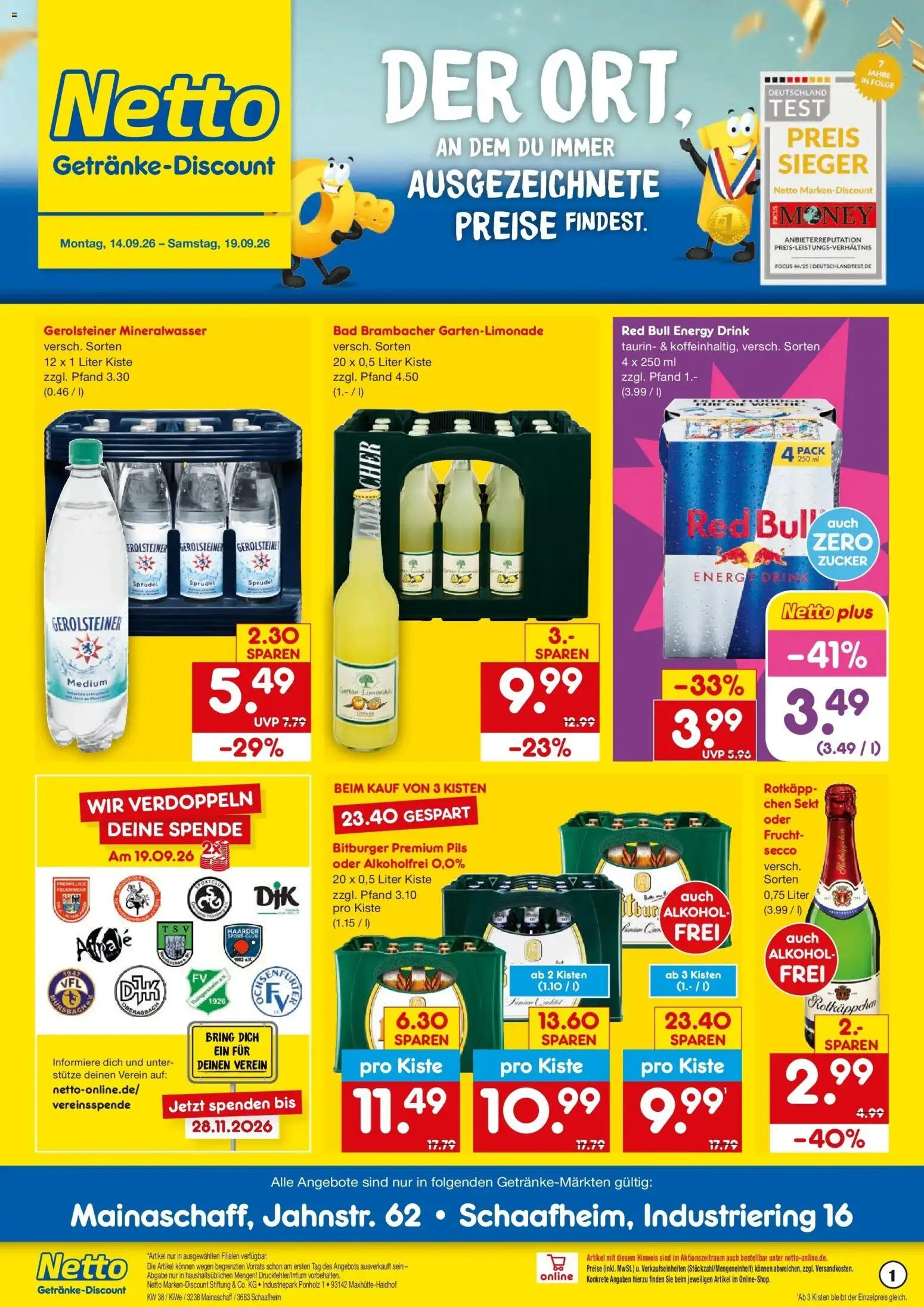 Netto Marken-Discount Prospekt Schaafheim – gültig ab 14.09.2026 | Seite: 1 | Produkte: Sekt, Bad, Alkohol, Gerolsteiner