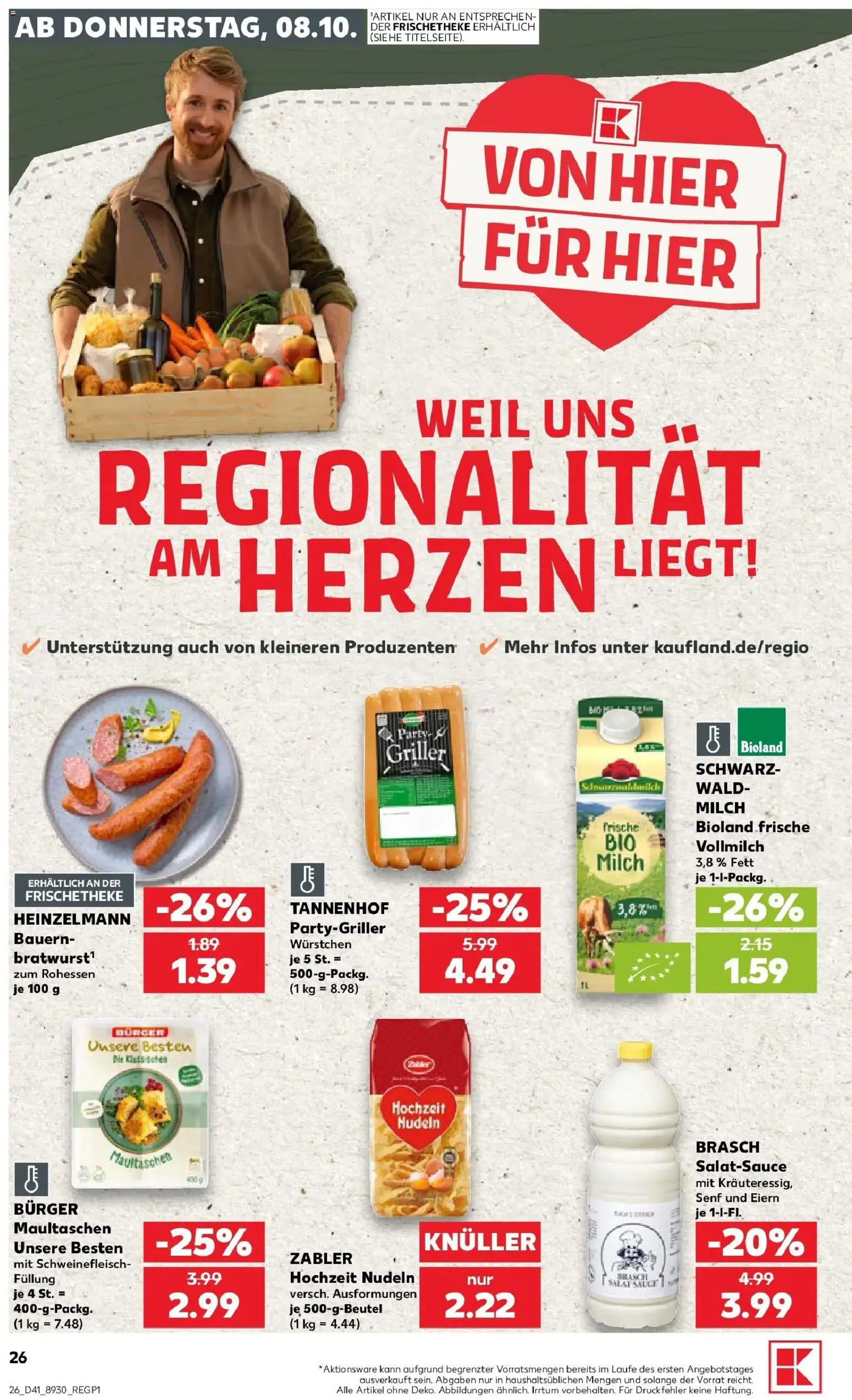 Prospekt Kaufland ab 08.10.2026 » Angebote Online zum Blättern | Seite: 26 | Produkte: Milch, Schweinefleisch, Nudeln, Griller