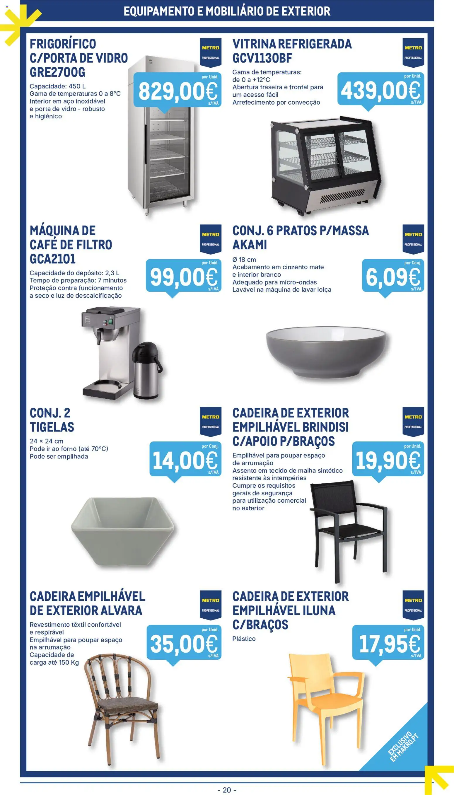 Makro folheto │ válido de 25/08/2026 | Página: 20 | Produtos: Máquina de lavar, Pratos, Cadeira, Café
