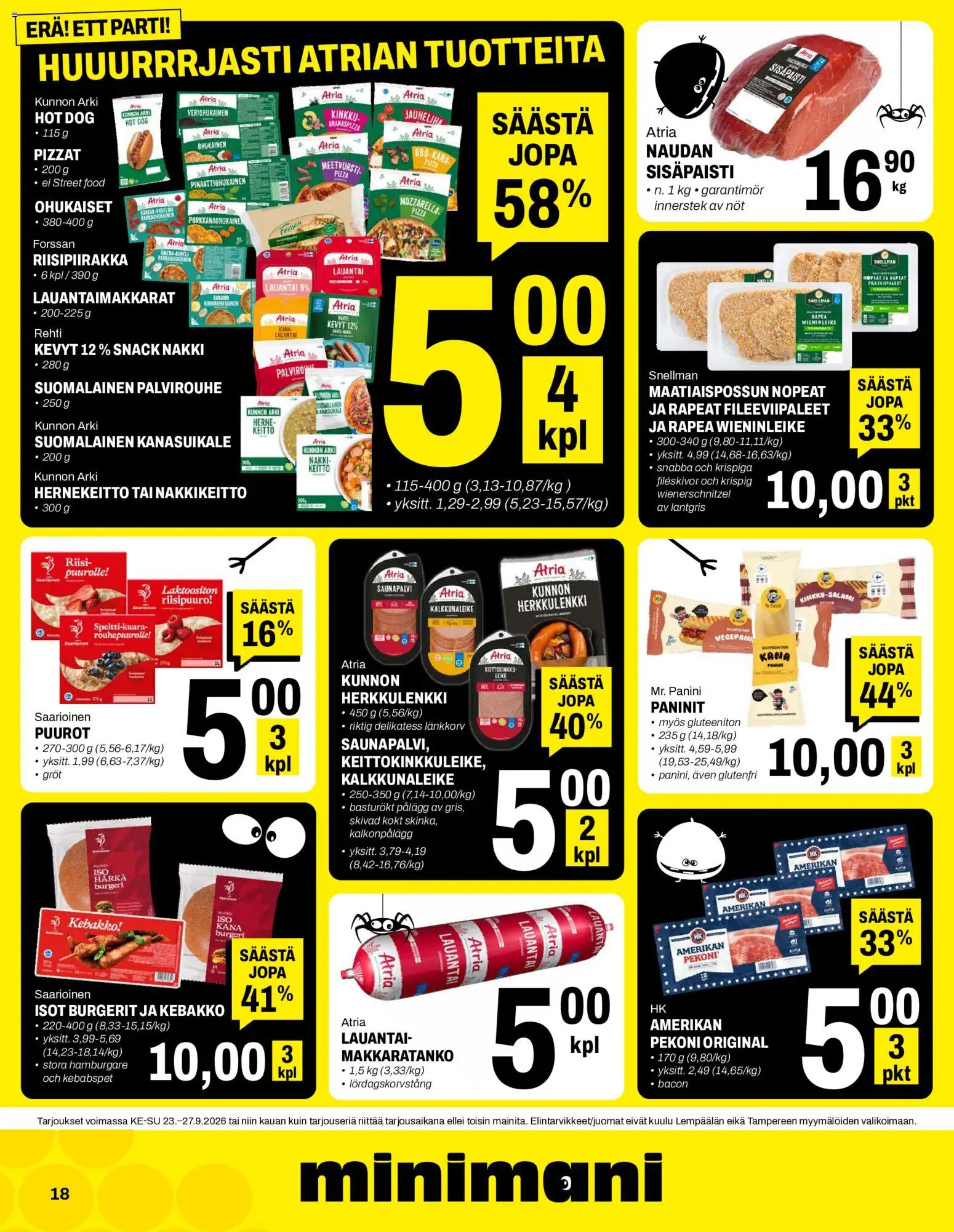 Minimani tarjoukset – voimassa 23/09/2026 alkaen | Sivu: 18 | Tuotteet: Vadelma, Keitto, Hernekeitto, Hot dog