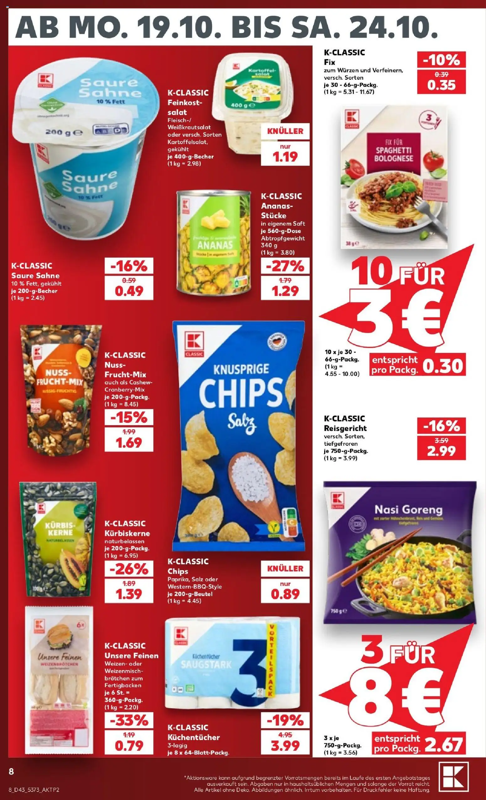 Kaufland Prospekt Kiel – gültig ab 19.10.2026 | Seite: 8 | Produkte: Cashew, Salz, Kürbis, Salat