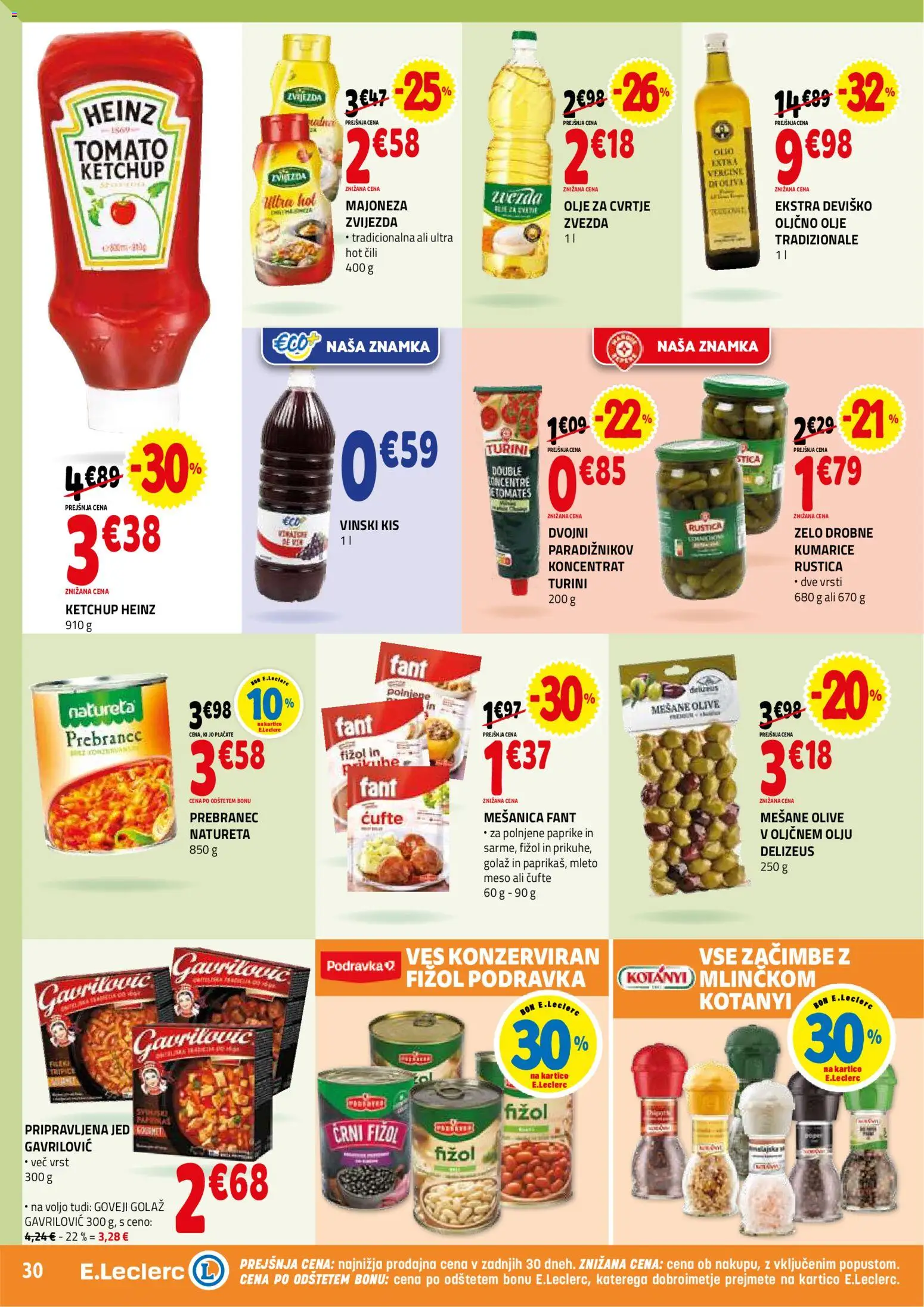 Novi E.leclerc katalog ponudbe – veljaven od 23.09.2026 | Stran: 30 | Izdelki: Olive, Kumarice, Zacimbe, Majoneza