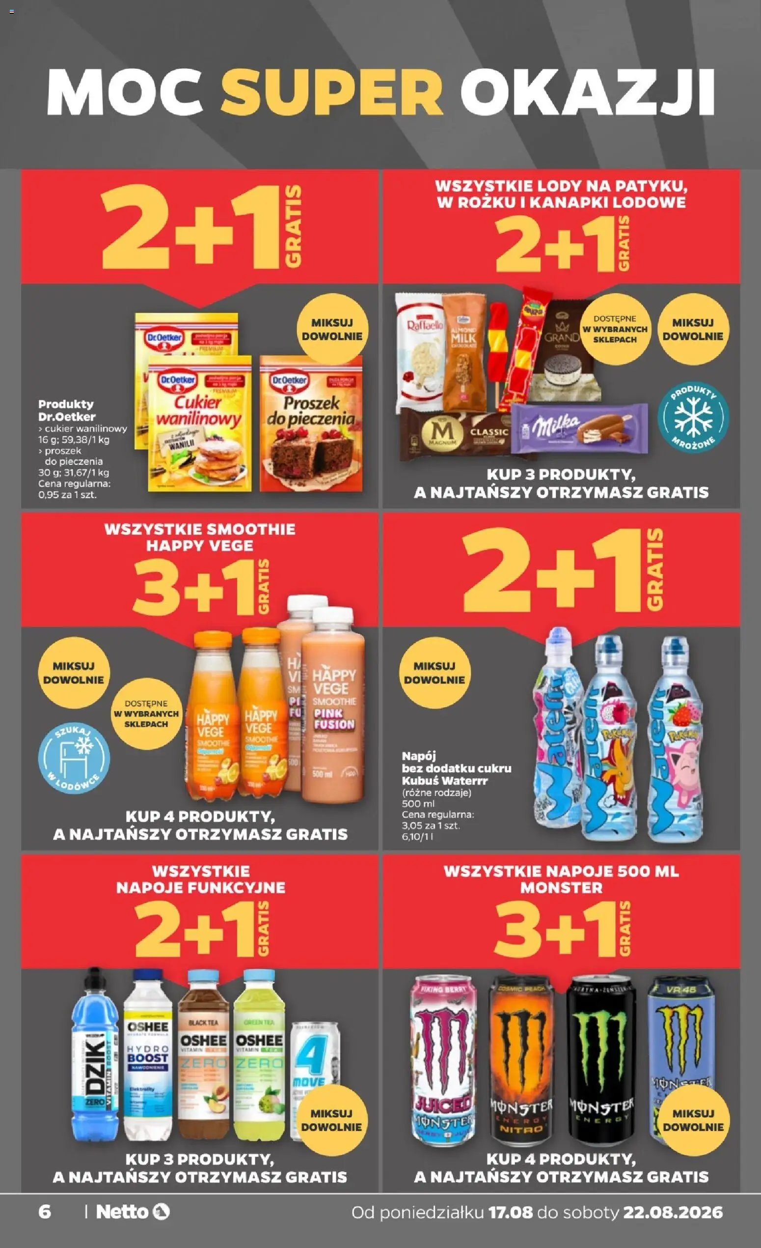Netto gazetka od poniedziałku od 17.08.2026 | Strona: 6 | Produkty: Proszek do pieczenia, Smoothie, Cukier wanilinowy, Lody
