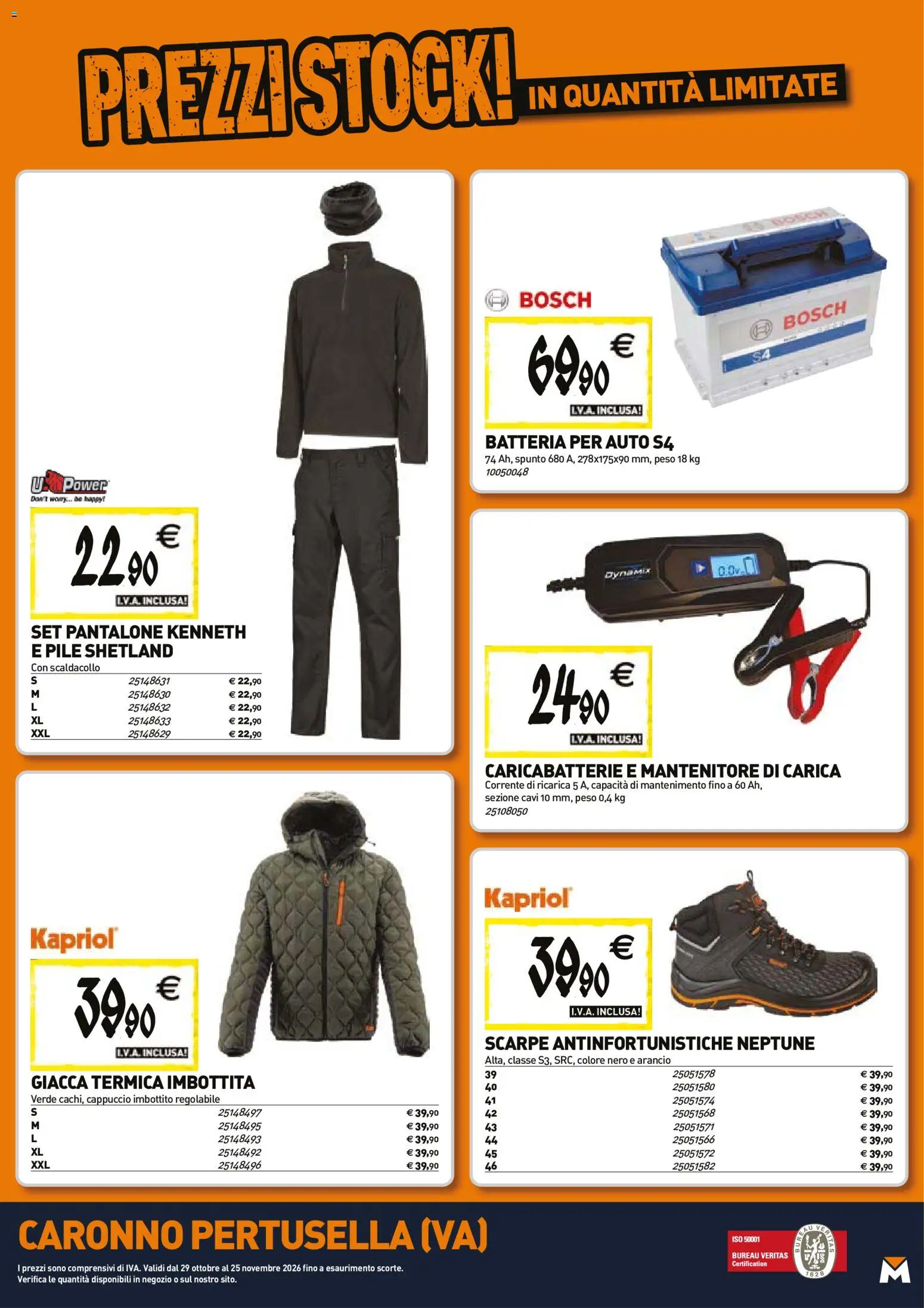Volantino TECNOMAT del 29/10/2026 | Pagina: 21 | Prodotti: Pile, Scarpe, Cappuccio, Caricabatterie
