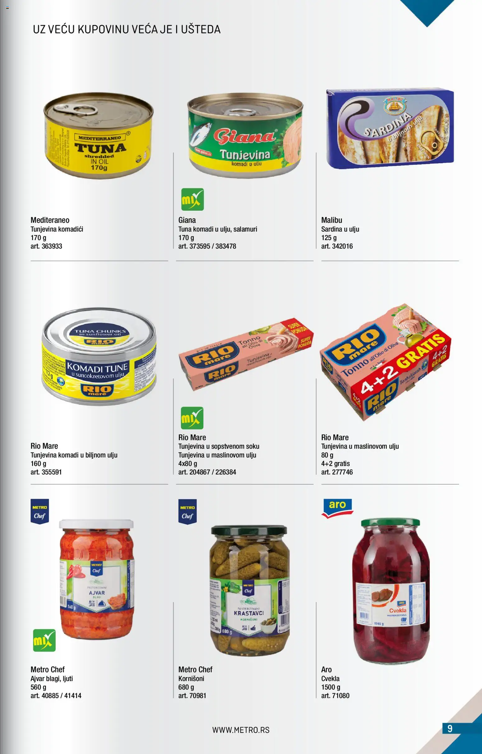 Metro katalog - važi od 01.11.2026 | Strana: 9 | Proizvode: Ajvar, Cvekla, Kornišoni, Rio mare