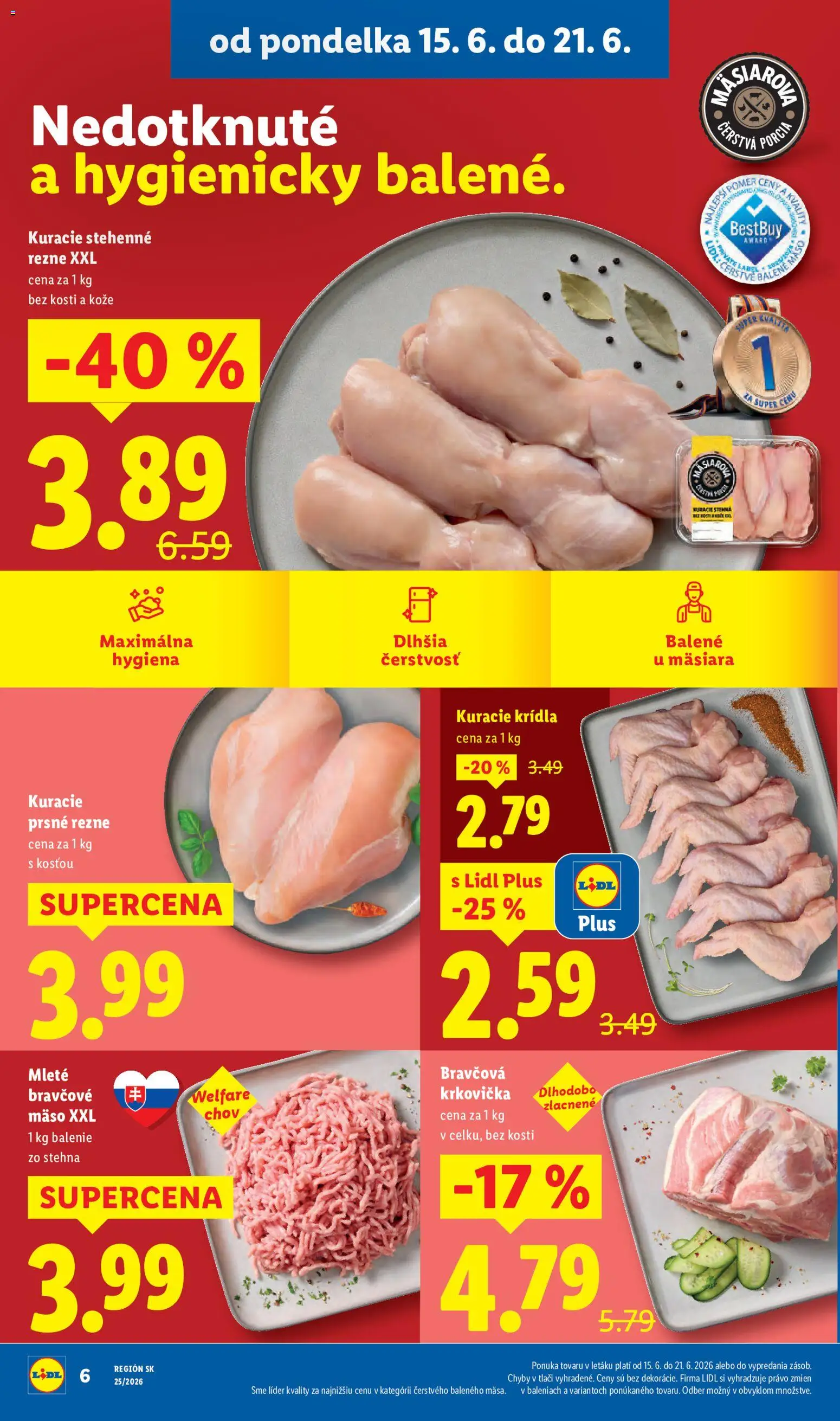 Nové Lidl akcie – leták je platný od 15.06.2026 | Strana: 10 | Produkty: Bravčová krkovička, Krkovička, Bravčové mäso, Kuracie krídla