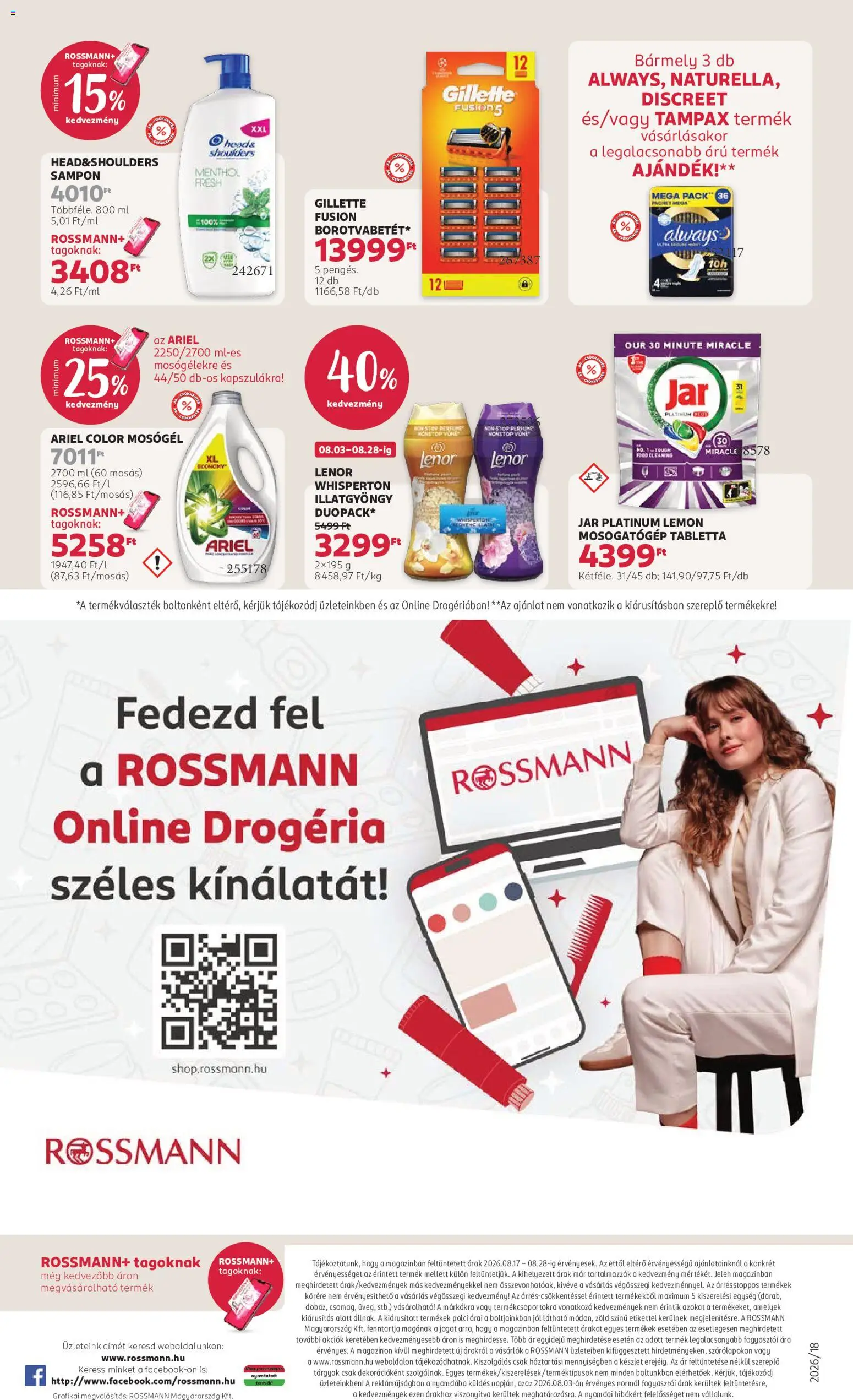 Rossmann akciós ujság - amely érvényes a következő dátumtól: 2026.08.17. | Oldal: 24 | Termékek: Ariel, Jar, Mosógél, Sampon