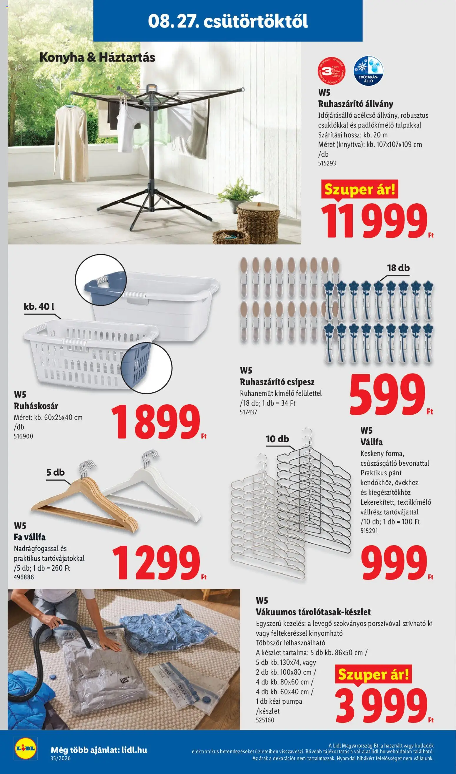 Lidl akciós ujság - amely érvényes a következő dátumtól: 2026.08.27. | Oldal: 10 | Termékek: Állvány, Vállfa, W5, Ruháskosár