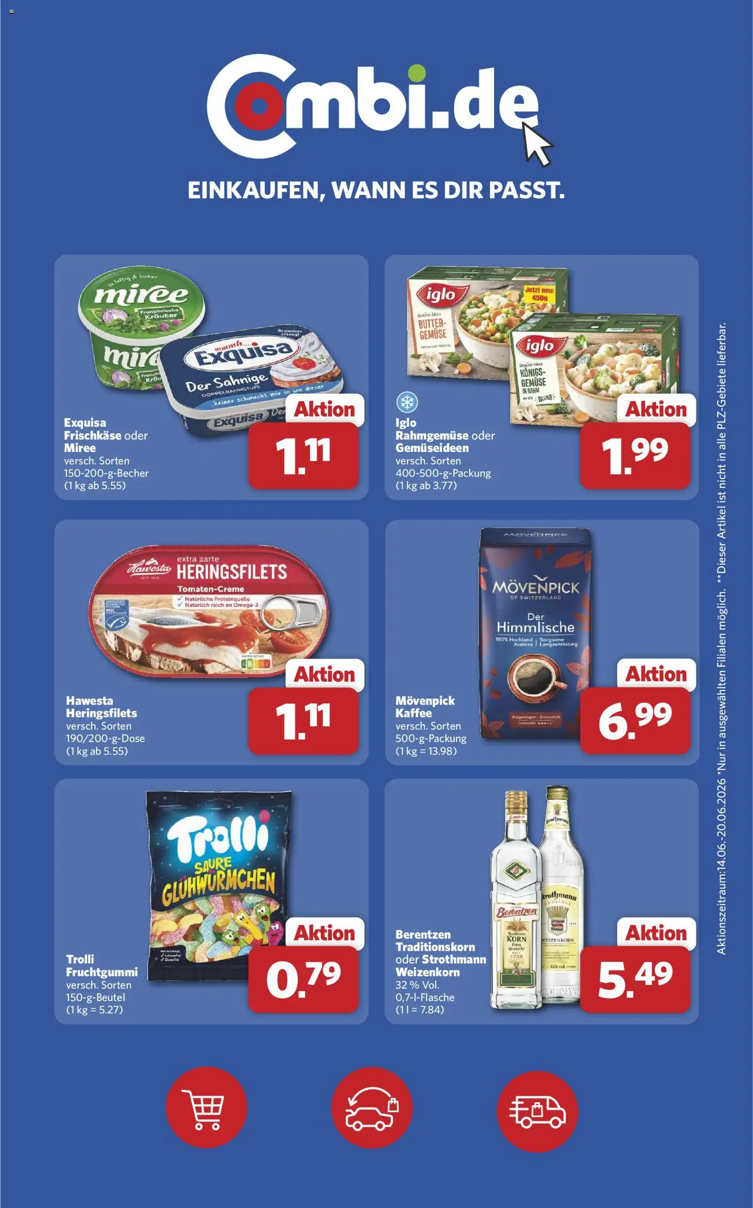 Combi Wochenknaller – gültig ab 14.06.2026 | Seite: 2 | Produkte: Butter, Kaffee, Iglo, Frischkase