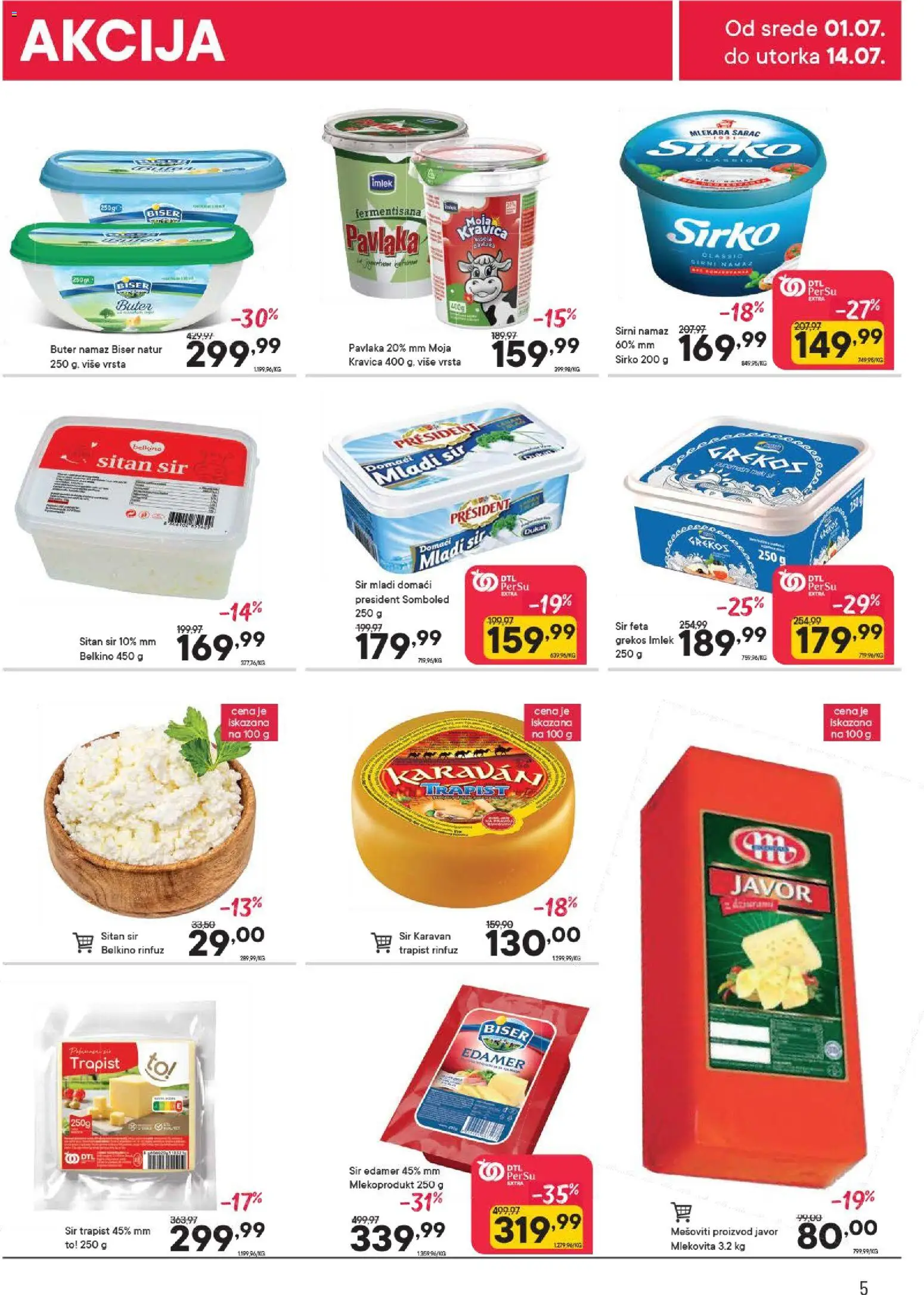PerSu katalog - važi od 01.07.2026 | Strana: 5 | Proizvode: Mladi sir, Edamer, Sir, Pavlaka