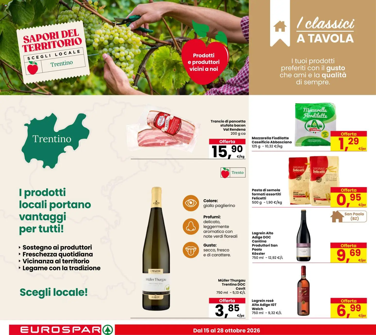 Volantino Eurospar del 15/10/2026 | Pagina: 12 | Prodotti: Pancetta, Pasta di semola, Mozzarella, Semola