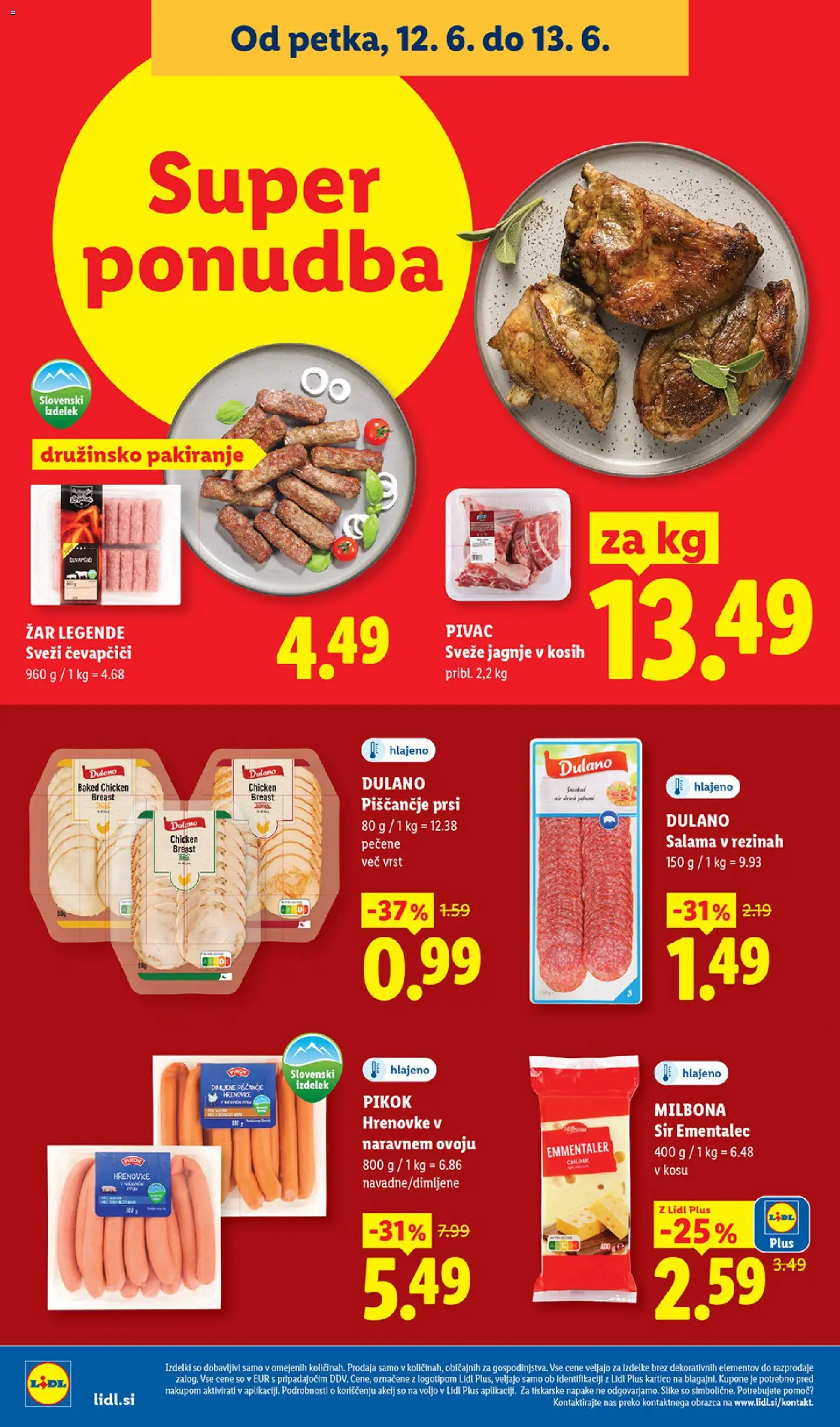 Novi Lidl katalog ponudbe – veljaven od 11.06.2026 | Stran: 50 | Izdelki: Hrenovke, Čevapčiči, Sir, Salama