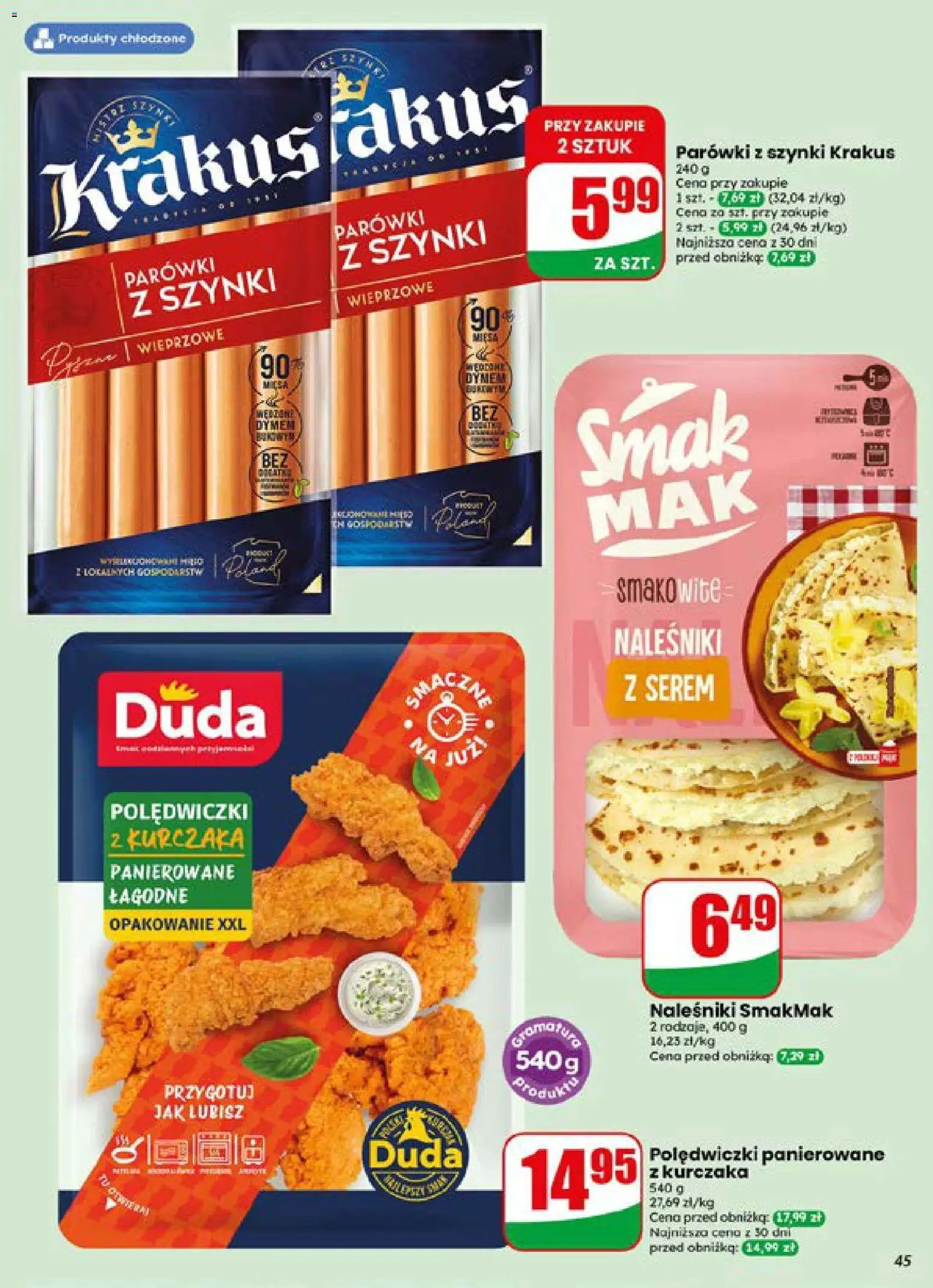 Dino gazetka od 15.07.2026 | Strona: 45 | Produkty: Parówki z szynki, Parówki, Polędwiczki, Naleśniki