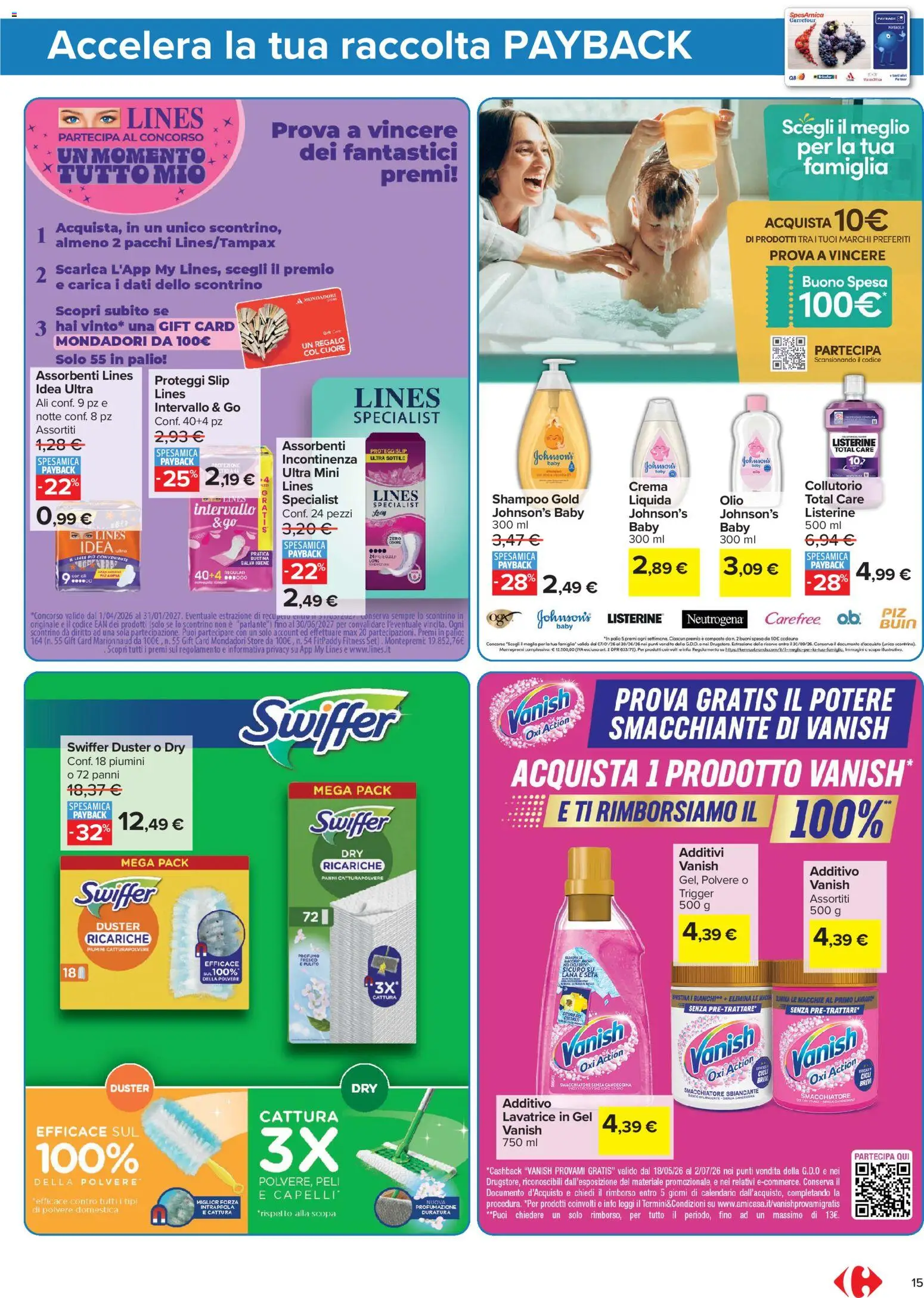 Volantino Carrefour del 16.06.2026 | Pagina: 15 | Prodotti: Proteggi slip, Slip, Scopa, Profumo