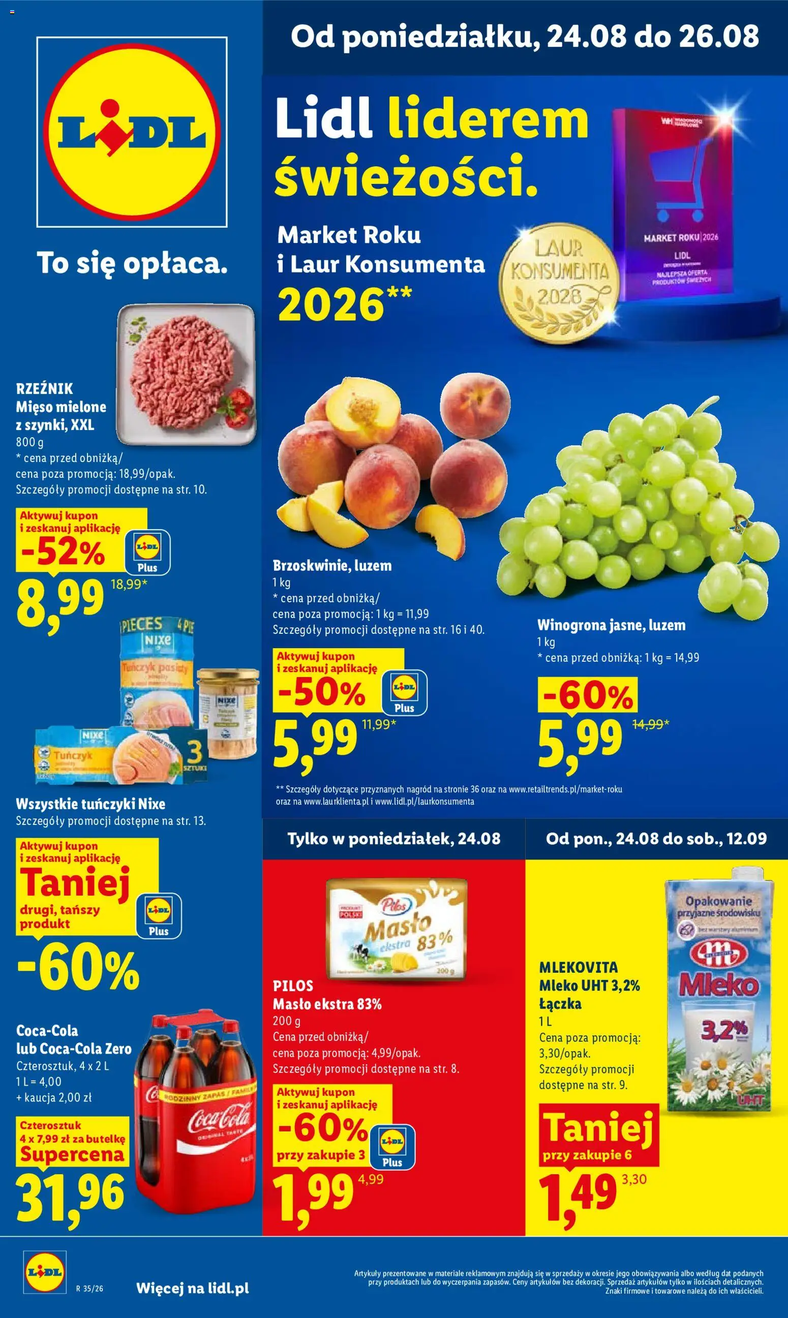 Lidl Polsko leták od 24.08.2026 | Strana: 1 | Produkty: Mléko, Máslo