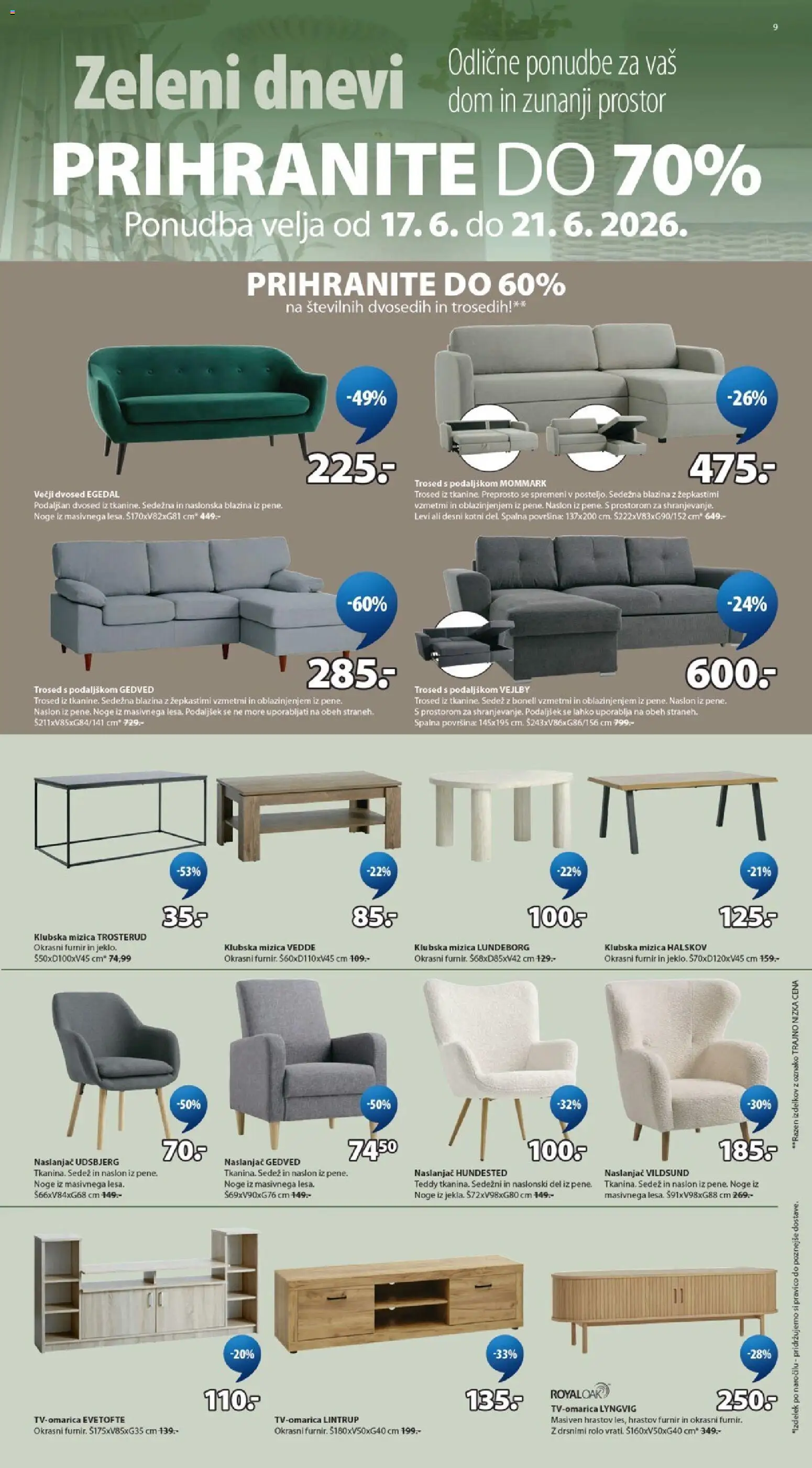 Novi JYSK katalog ponudbe – veljaven od 17.06.2026 | Stran: 9 | Izdelki: Naslanjač, Dvosed, Furnir, Rolo