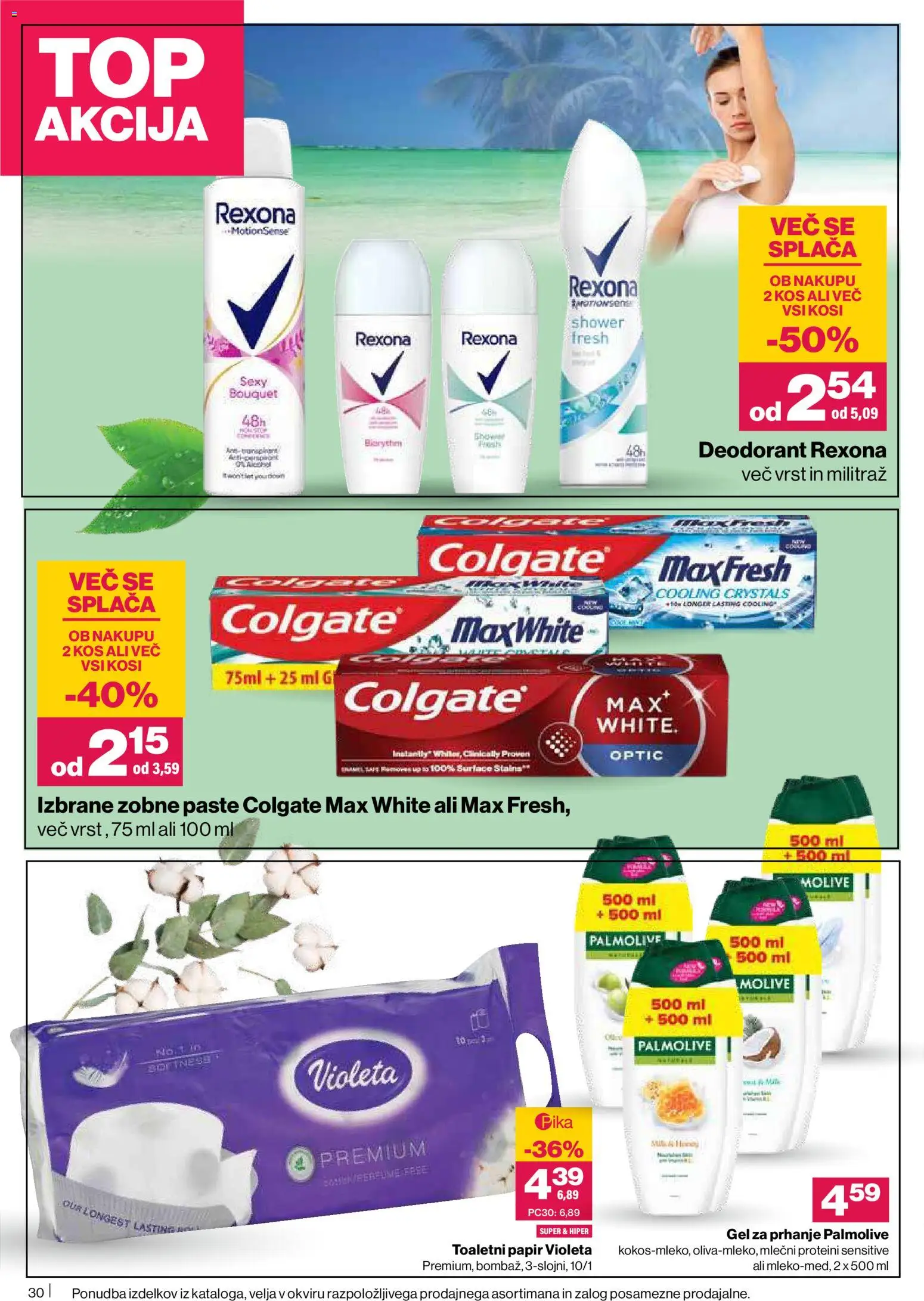 Novi Mercator katalog ponudbe – veljaven od 26.06.2026 | Stran: 30 | Izdelki: Gel za prhanje, Toaletni papir, Kos, Deodorant