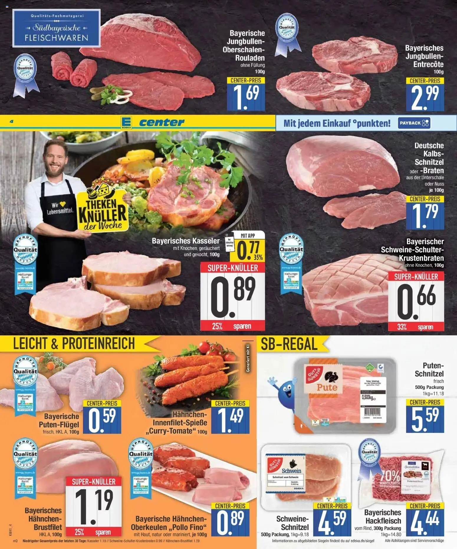 E center Prospekt Regensburg (ab 05.10.2026) zum Blättern | Seite: 4 | Produkte: Pute, Hahnchen, Entrecote, Hackfleisch
